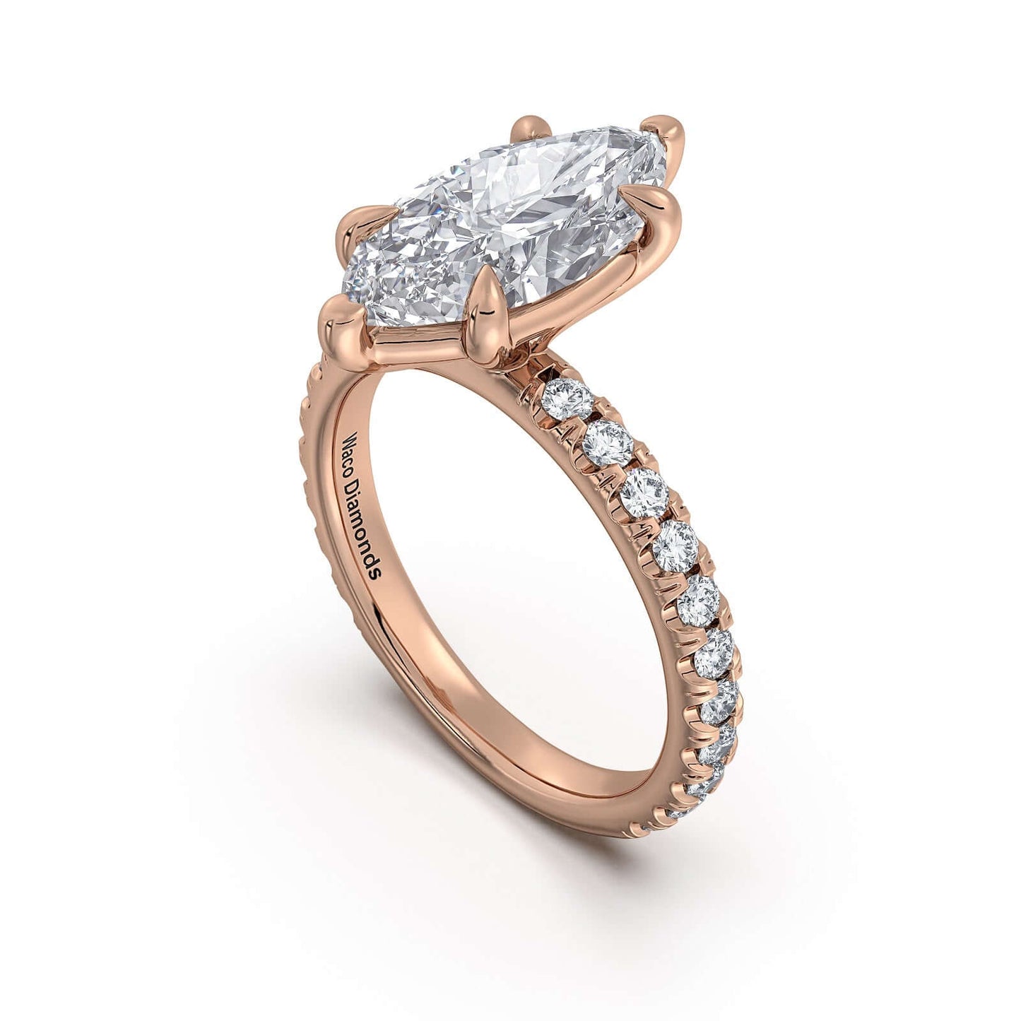 Rose Gold Marquise Diamond Engagement Ring with Pave Band | Waco Diamonds Is Located In Waco, TX | Central Texas' #1 Engagement Ring Store With Lifetime Warranty