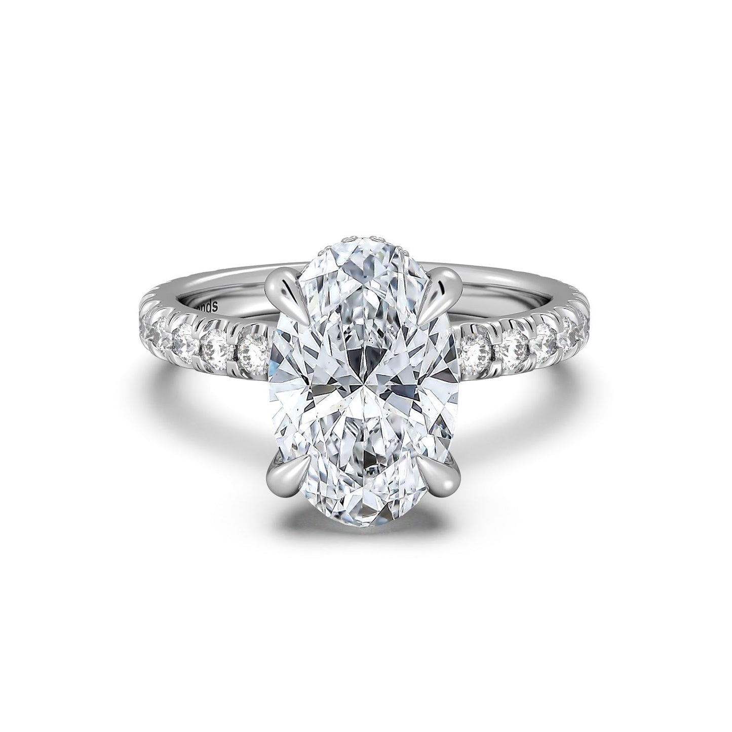 White Gold Oval Diamond Engagement Ring with Pave Band | Waco Diamonds Is Located In Waco, TX | Central Texas' #1 Engagement Ring Store With Lifetime Warranty