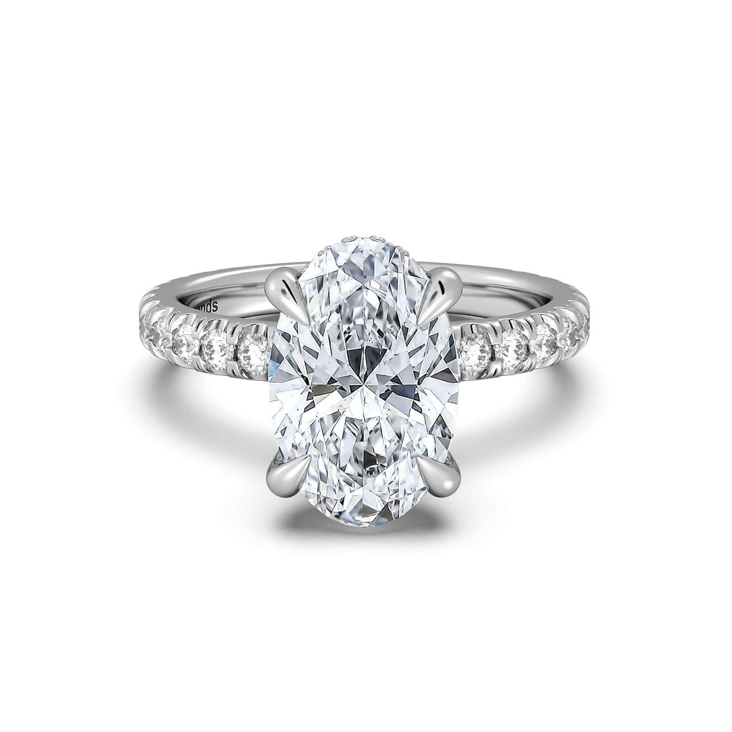 White Gold Oval Diamond Engagement Ring with Pave Band | Waco Diamonds Is Located In Waco, TX | Central Texas' #1 Engagement Ring Store With Lifetime Warranty