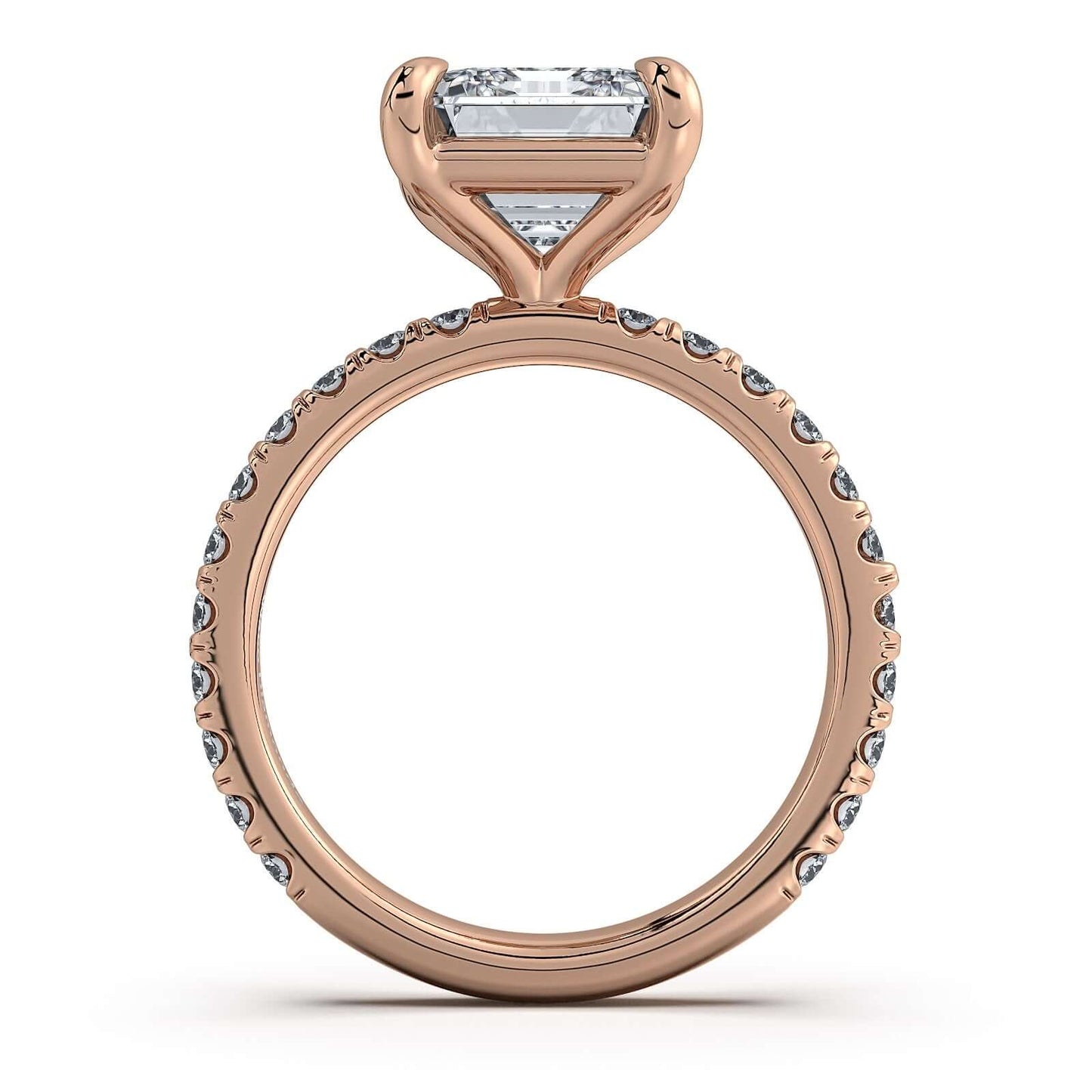 Rose Gold Emerald Diamond Engagement Ring with Pave Band | Waco Diamonds Is Located In Waco, TX | Central Texas' #1 Engagement Ring Store With Lifetime Warranty