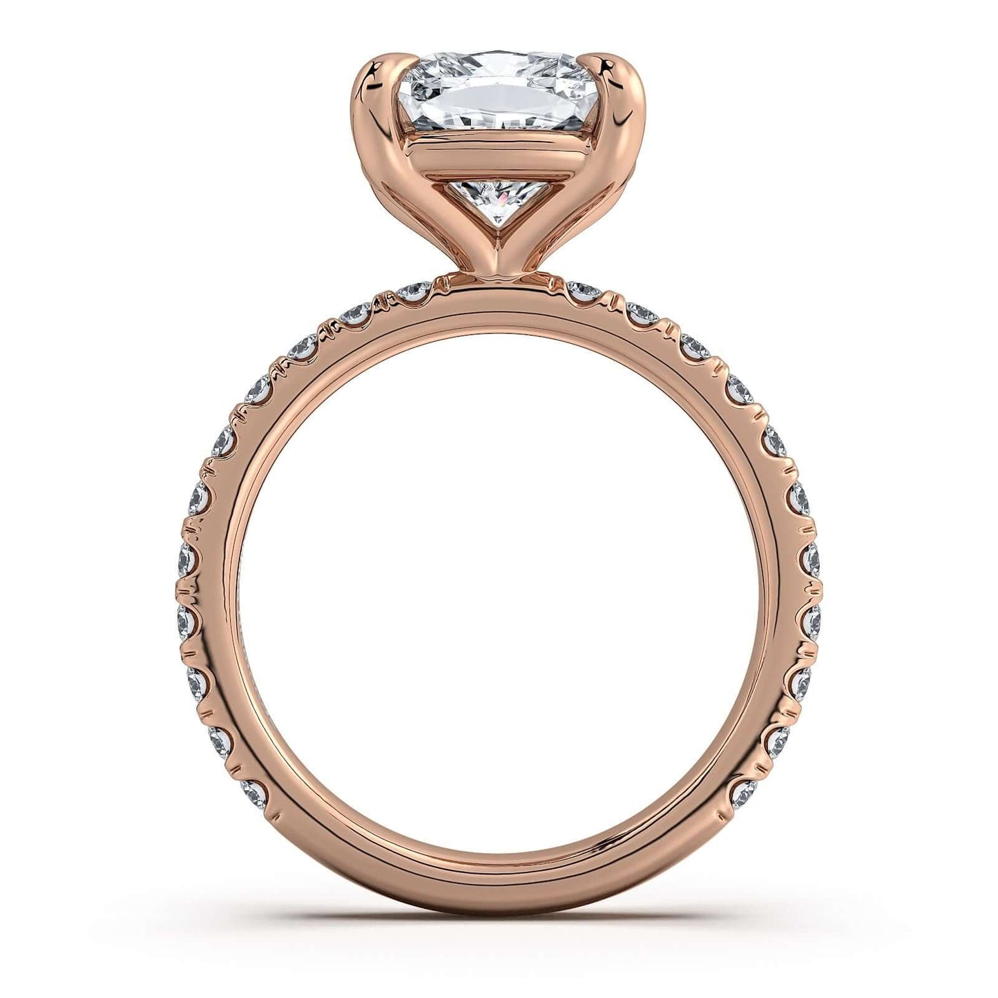 Rose Gold Cushion Diamond Engagement Ring with Pave Band | Waco Diamonds Is Located In Waco, TX | Central Texas' #1 Engagement Ring Store With Lifetime Warranty