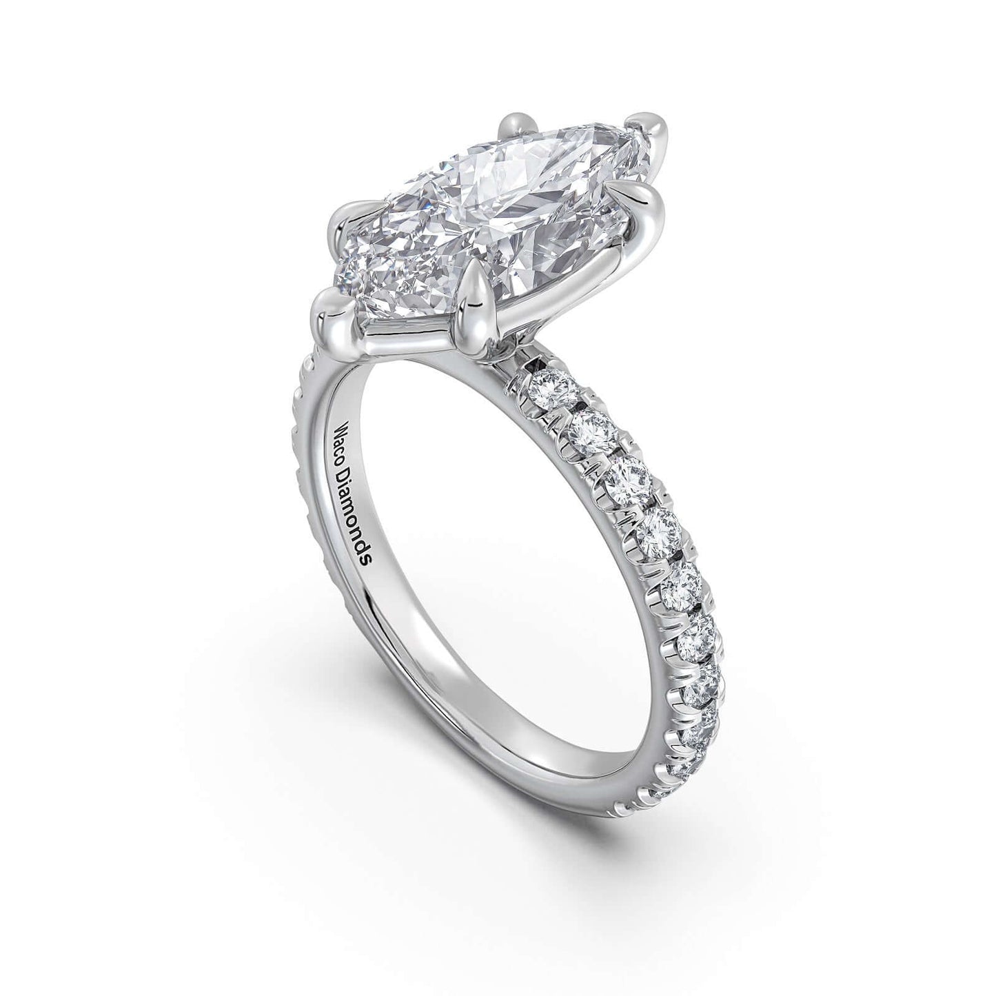 White Gold Marquise Diamond Engagement Ring with Pave Band | Waco Diamonds Is Located In Waco, TX | Central Texas' #1 Engagement Ring Store With Lifetime Warranty