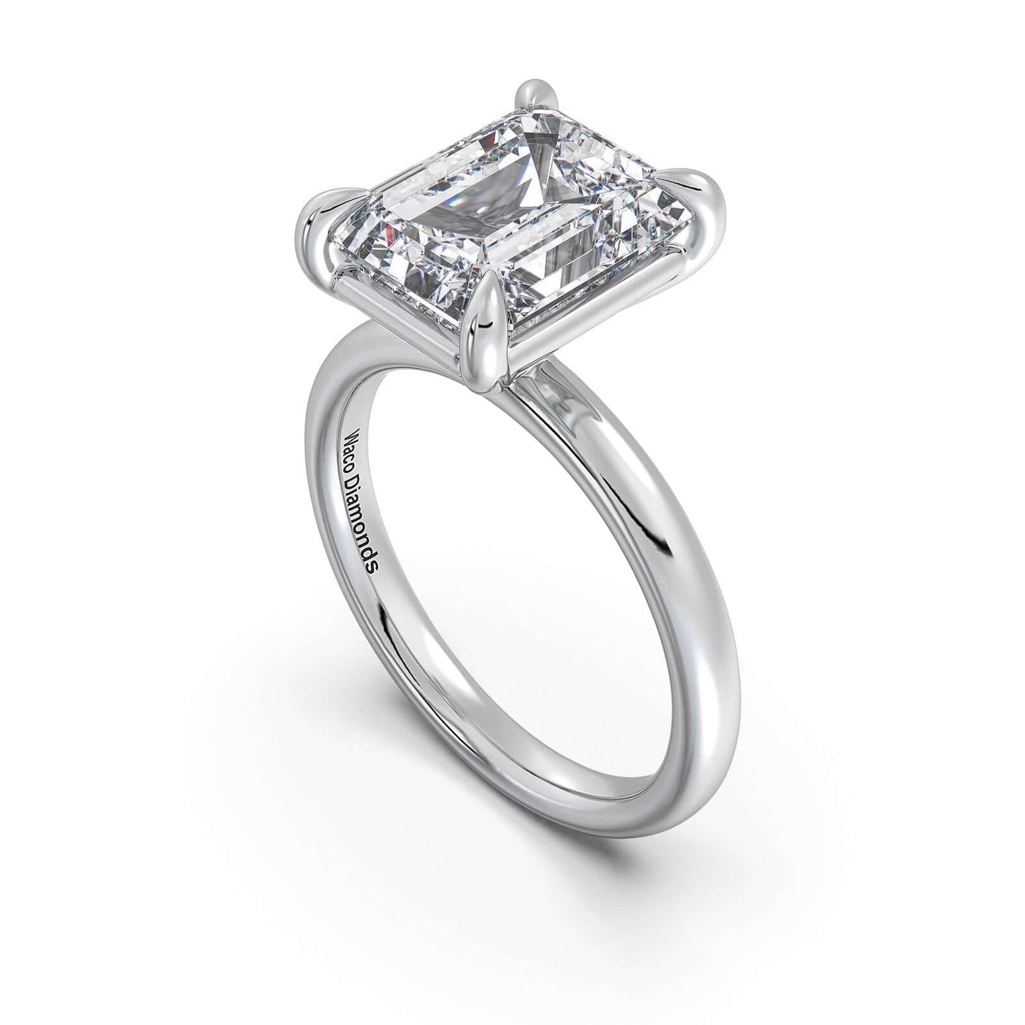 White Gold Emerald Diamond Engagement Ring with Solitaire Band | Waco Diamonds Is Located In Waco, TX | Central Texas' #1 Engagement Ring Store With Lifetime Warranty