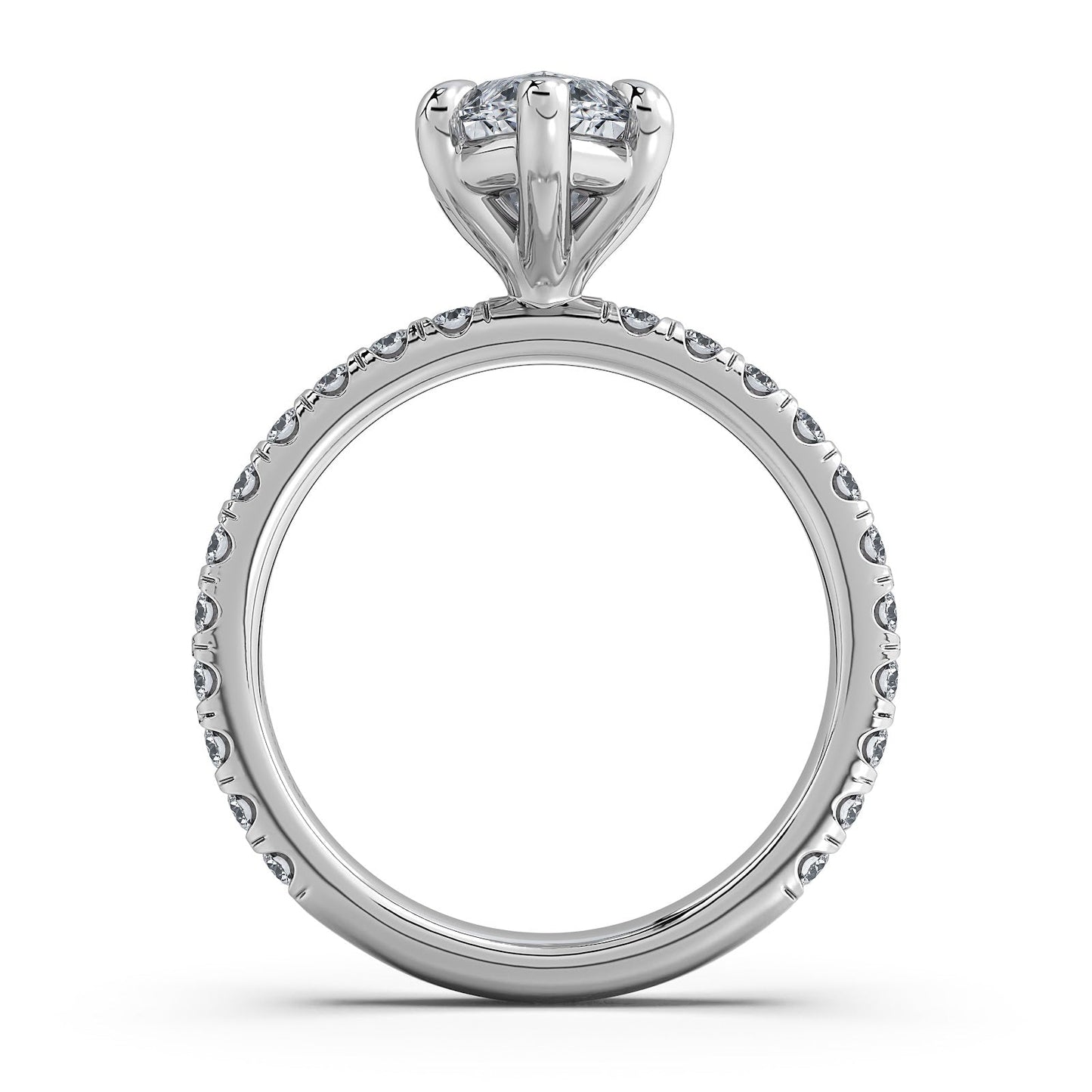 White Gold Marquise Diamond Engagement Ring with Pave Band Profile View | Waco Diamonds Is Located In Waco, TX | Central Texas' #1 Engagement Ring Store With Lifetime Warranty