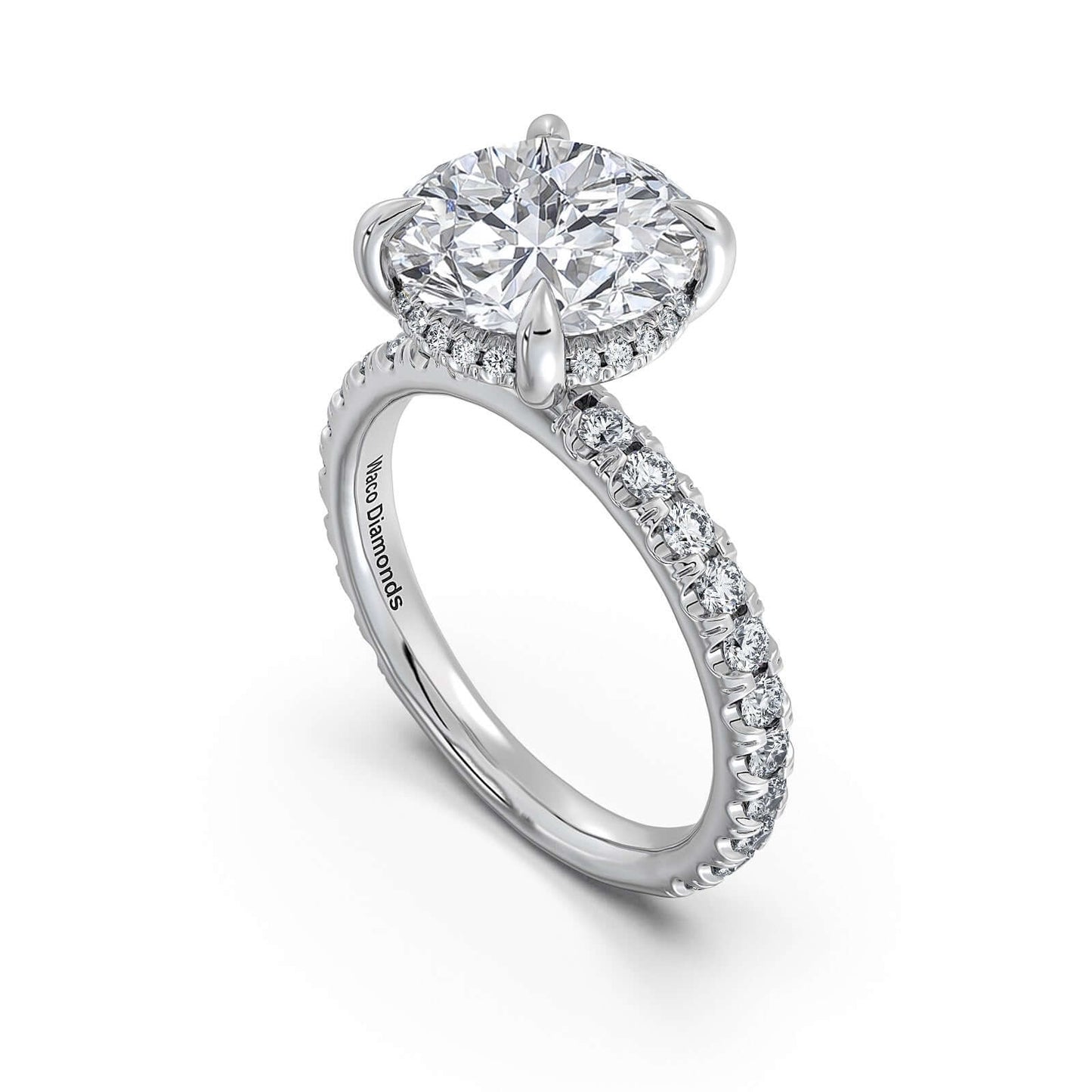 White Gold Round Diamond Engagement Ring with Pave Band | Waco Diamonds Is Located In Waco, TX | Central Texas' #1 Engagement Ring Store With Lifetime Warranty