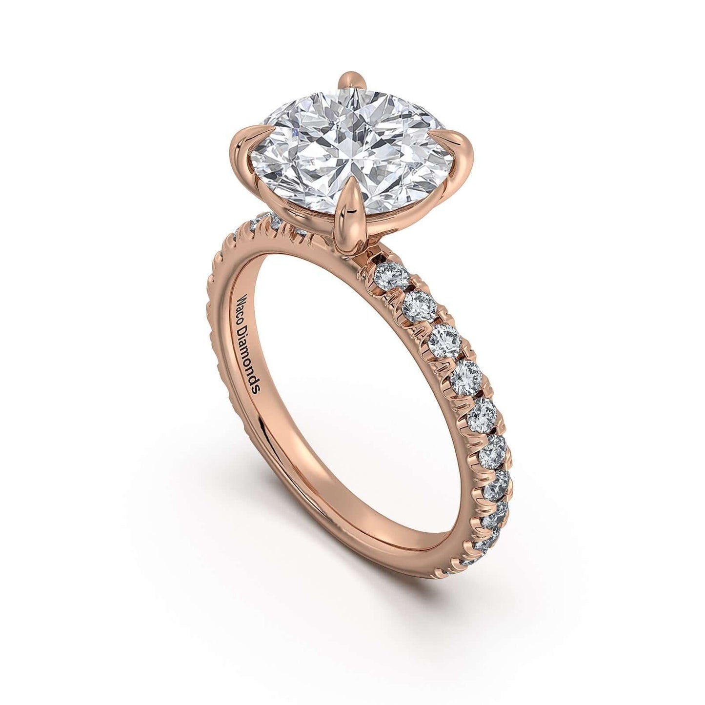 Rose Gold Round Diamond Engagement Ring with Pave Band | Waco Diamonds Is Located In Waco, TX | Central Texas' #1 Engagement Ring Store With Lifetime Warranty