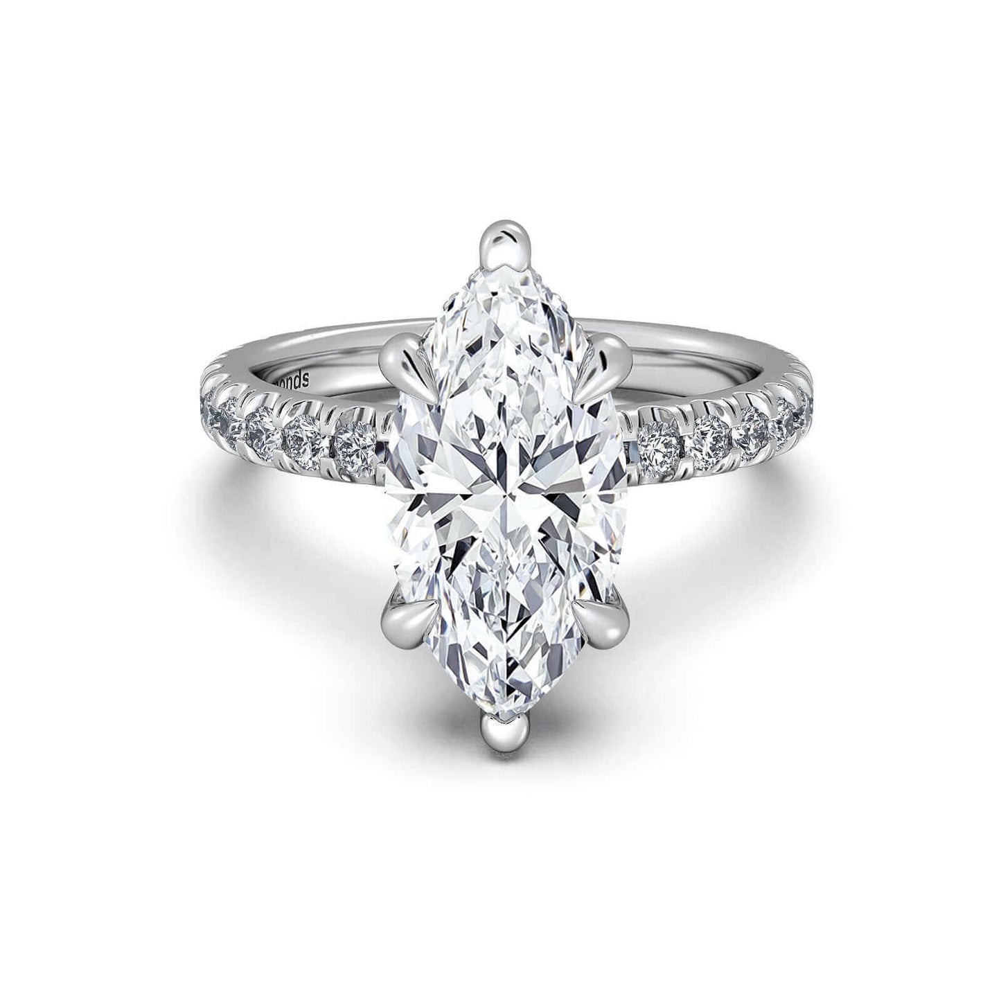 White Gold Marquise Diamond Engagement Ring with Pave Band | Waco Diamonds Is Located In Waco, TX | Central Texas' #1 Engagement Ring Store With Lifetime Warranty