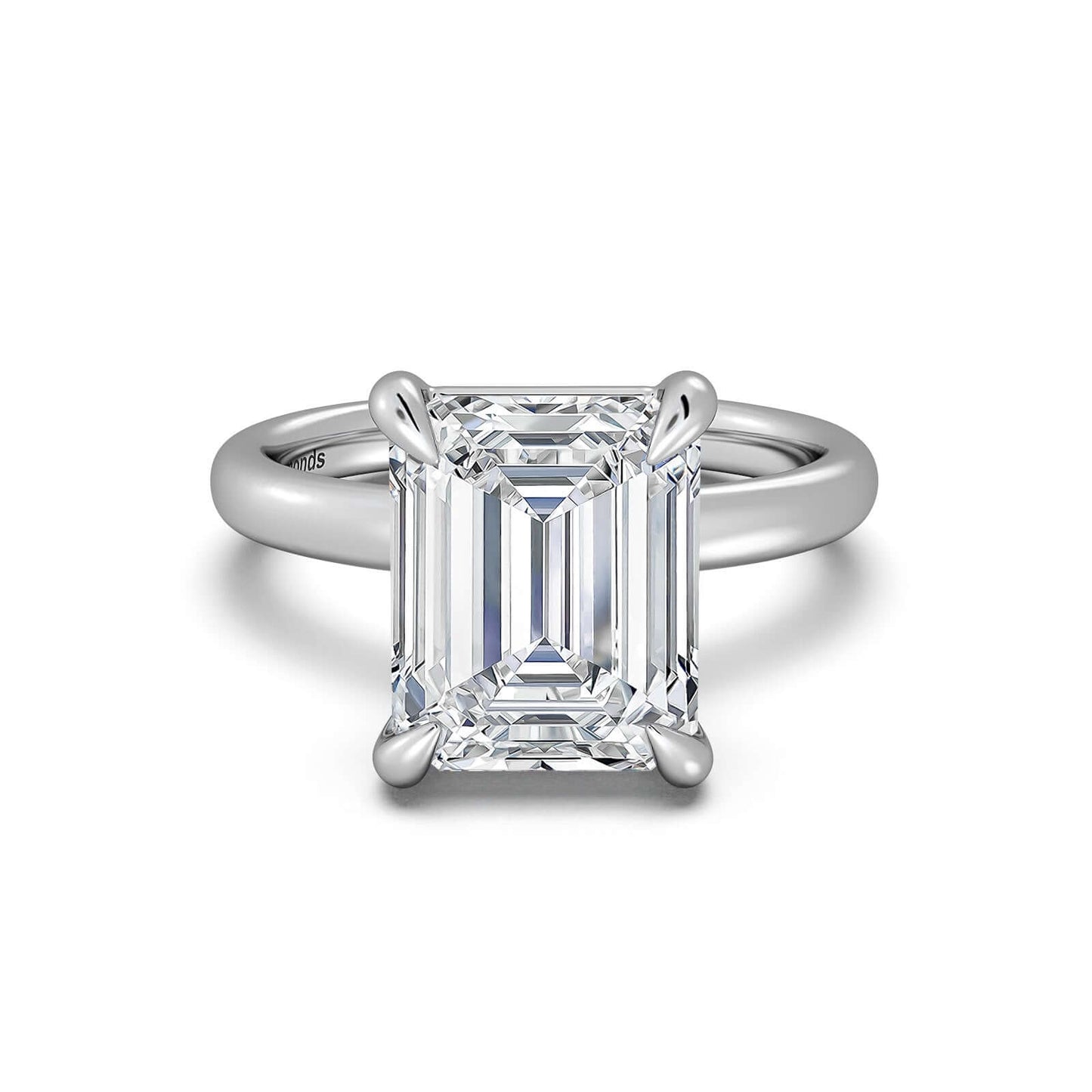 White Gold Emerald Diamond Engagement Ring with Solitaire Band | Waco Diamonds Is Located In Waco, TX | Central Texas' #1 Engagement Ring Store With Lifetime Warranty