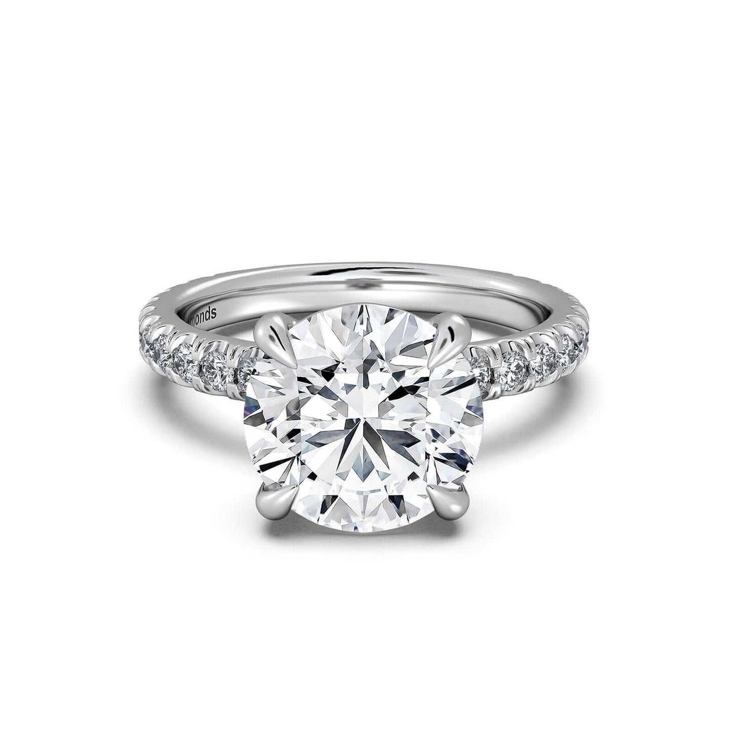 White Gold Round Diamond Engagement Ring with Pave Band | Waco Diamonds Is Located In Waco, TX | Central Texas' #1 Engagement Ring Store With Lifetime Warranty