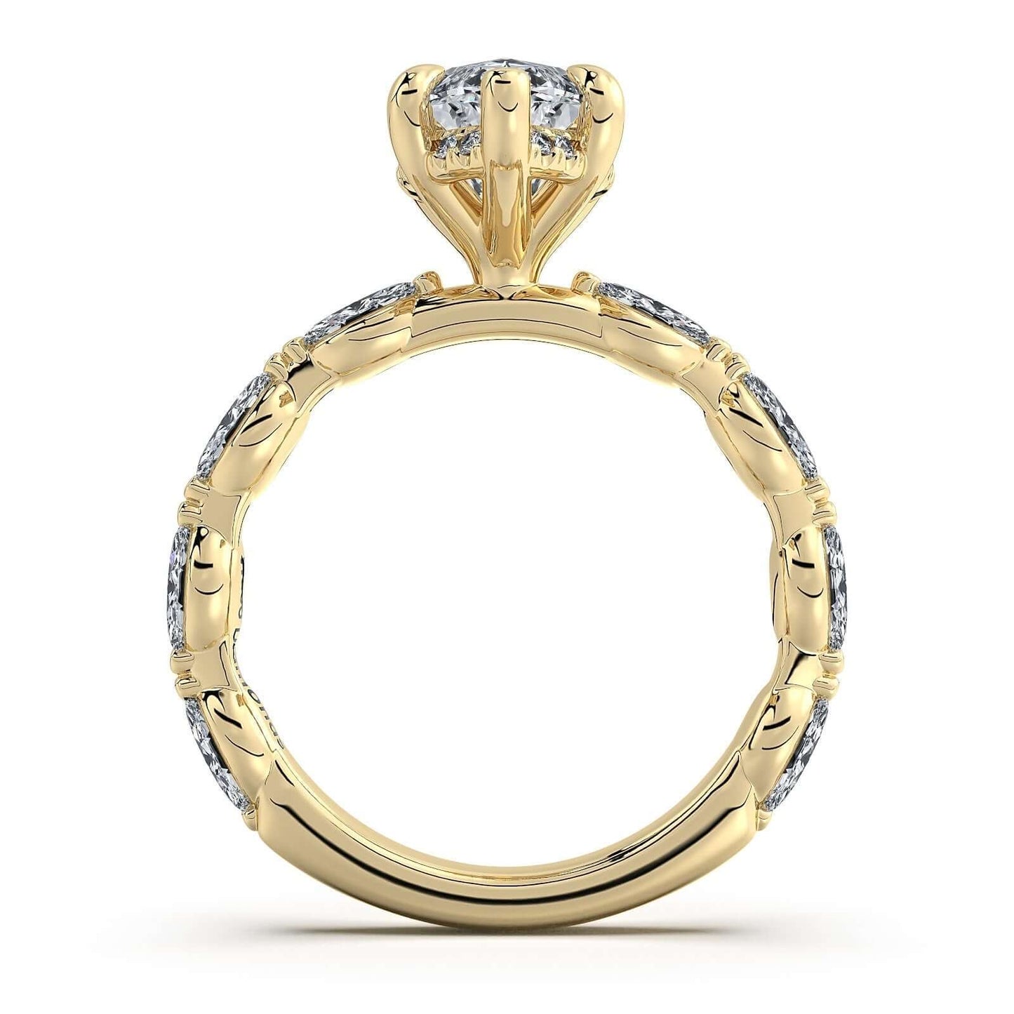 Yellow Gold Marquise Diamond Engagement Ring with Marquise Side Stone Band | Waco Diamonds Is Located In Waco, TX | Central Texas' #1 Engagement Ring Store With Lifetime Warranty