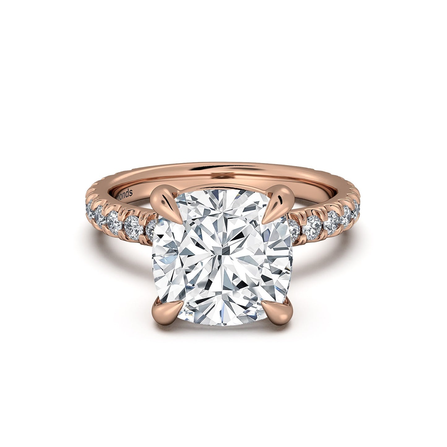 Rose Gold Cushion Diamond Engagement Ring with Pave Band | Waco Diamonds Is Located In Waco, TX | Central Texas' #1 Engagement Ring Store With Lifetime Warranty
