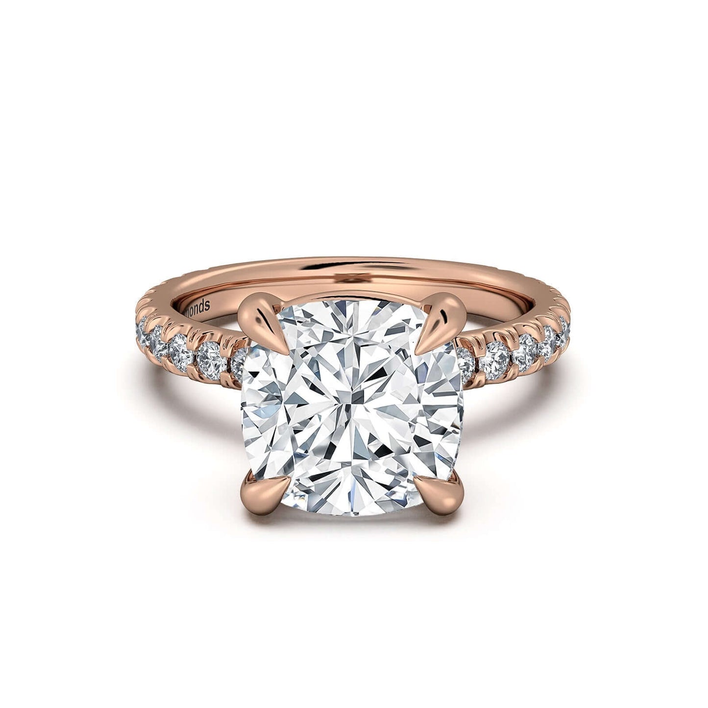 Rose Gold Cushion Diamond Engagement Ring with Pave Band | Waco Diamonds Is Located In Waco, TX | Central Texas' #1 Engagement Ring Store With Lifetime Warranty