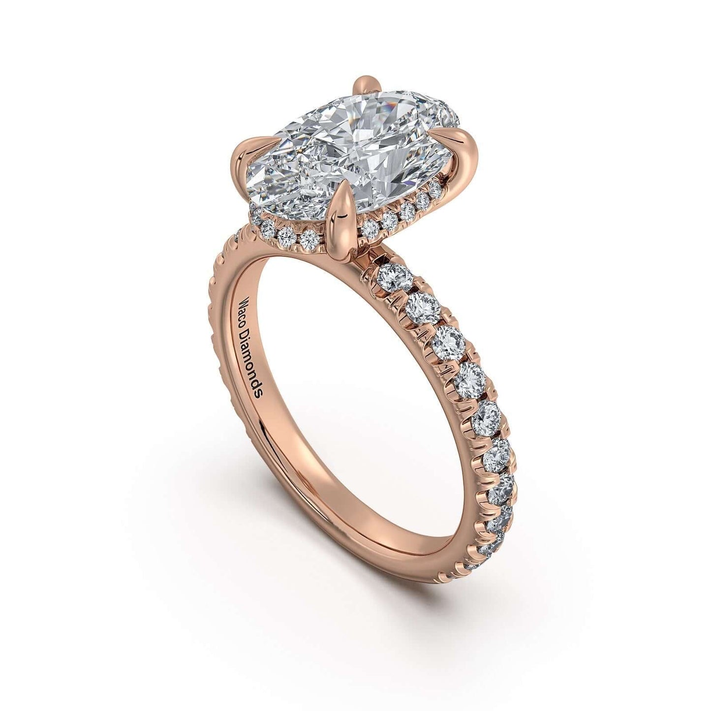 Rose Gold Oval Diamond Engagement Ring with Pave Band | Waco Diamonds Is Located In Waco, TX | Central Texas' #1 Engagement Ring Store With Lifetime Warranty