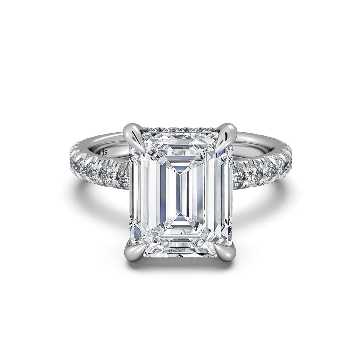 White Gold Emerald Diamond Engagement Ring with Pave Band | Waco Diamonds Is Located In Waco, TX | Central Texas' #1 Engagement Ring Store With Lifetime Warranty
