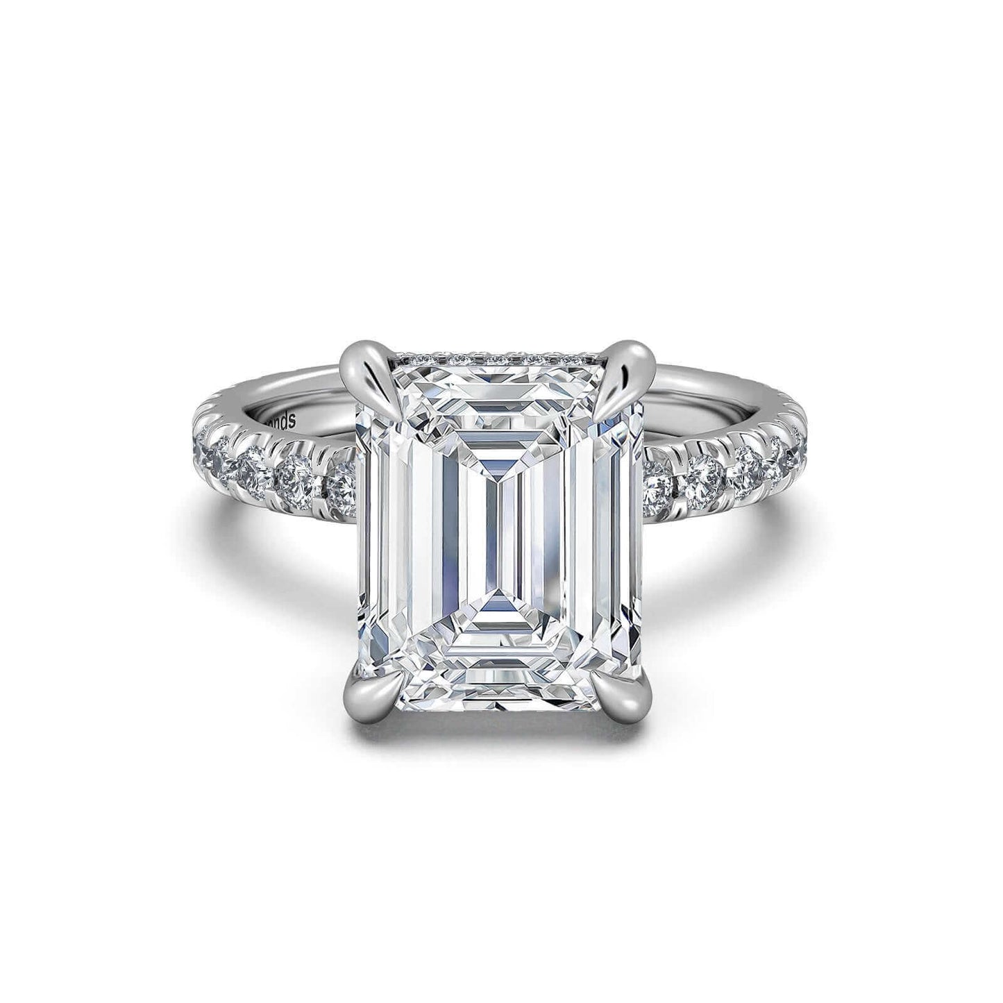 White Gold Emerald Diamond Engagement Ring with Pave Band | Waco Diamonds Is Located In Waco, TX | Central Texas' #1 Engagement Ring Store With Lifetime Warranty