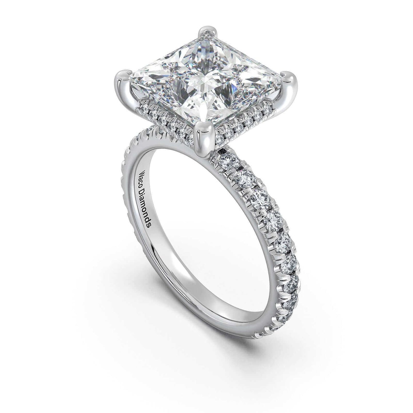 White Gold Princess Diamond Engagement Ring with Pave Band | Waco Diamonds Is Located In Waco, TX | Central Texas' #1 Engagement Ring Store With Lifetime Warranty