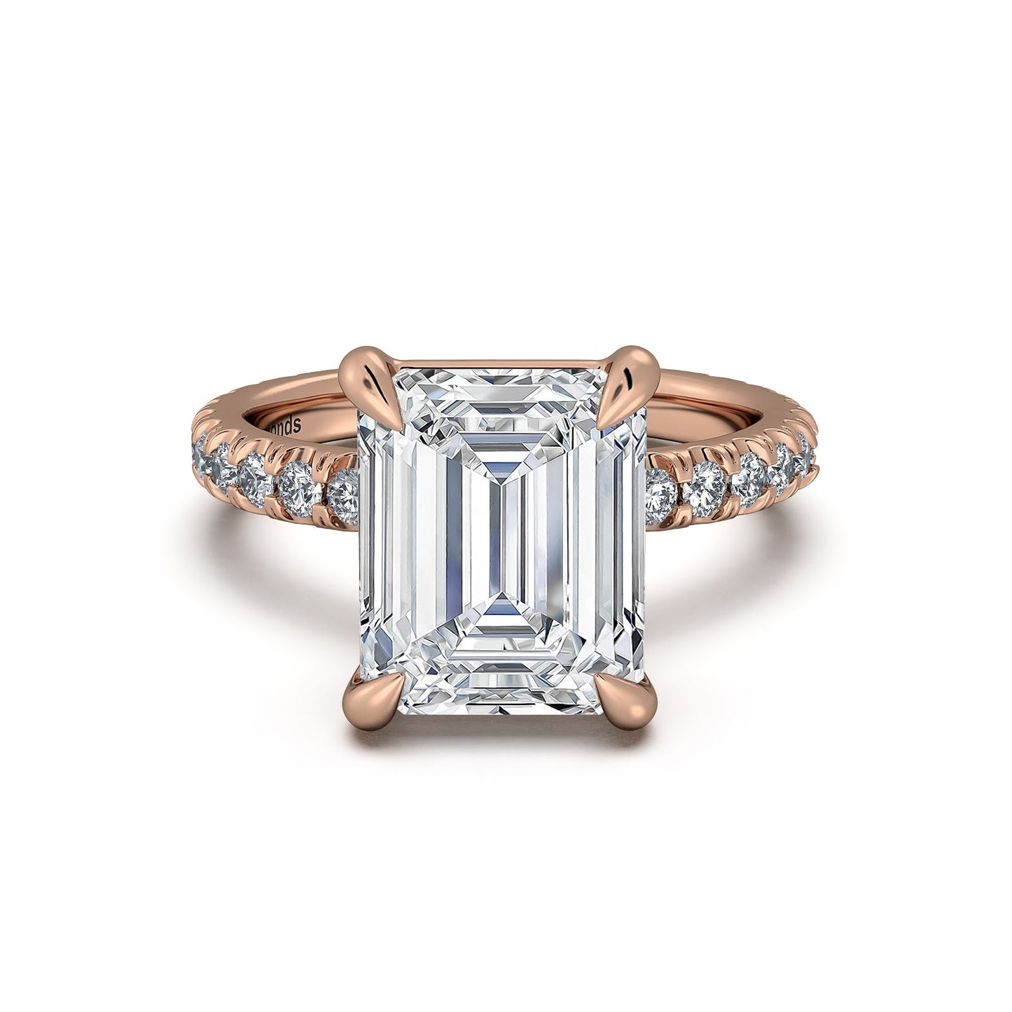 Rose Gold Emerald Diamond Engagement Ring with Pave Band | Waco Diamonds Is Located In Waco, TX | Central Texas' #1 Engagement Ring Store With Lifetime Warranty