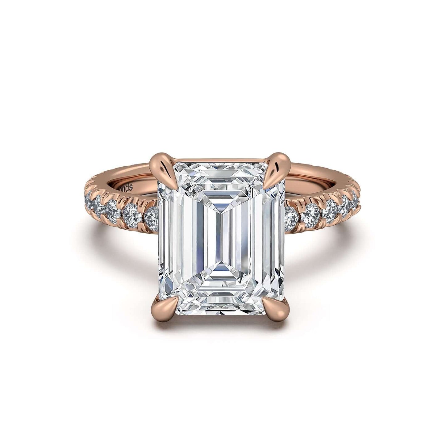 Rose Gold Emerald Diamond Engagement Ring with Pave Band | Waco Diamonds Is Located In Waco, TX | Central Texas' #1 Engagement Ring Store With Lifetime Warranty