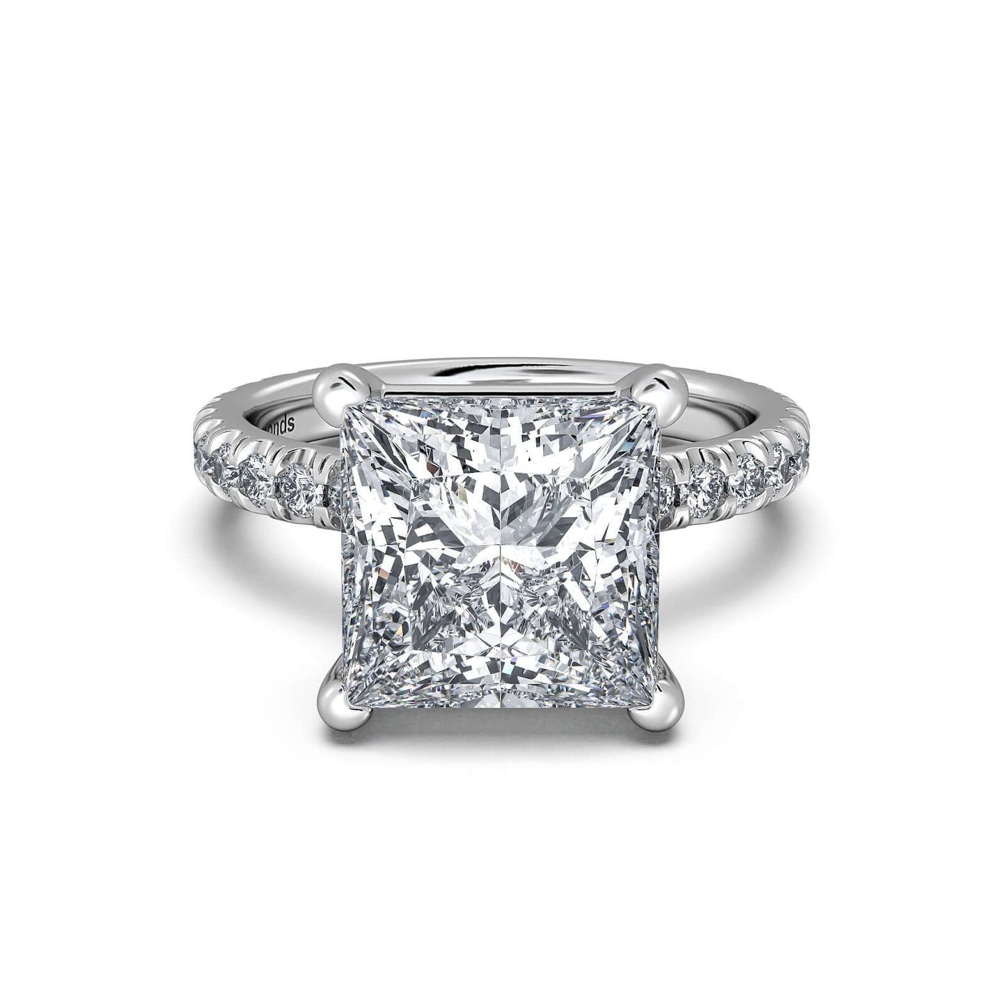 White Gold Princess Diamond Engagement Ring with Pave Band | Waco Diamonds Is Located In Waco, TX | Central Texas' #1 Engagement Ring Store With Lifetime Warranty