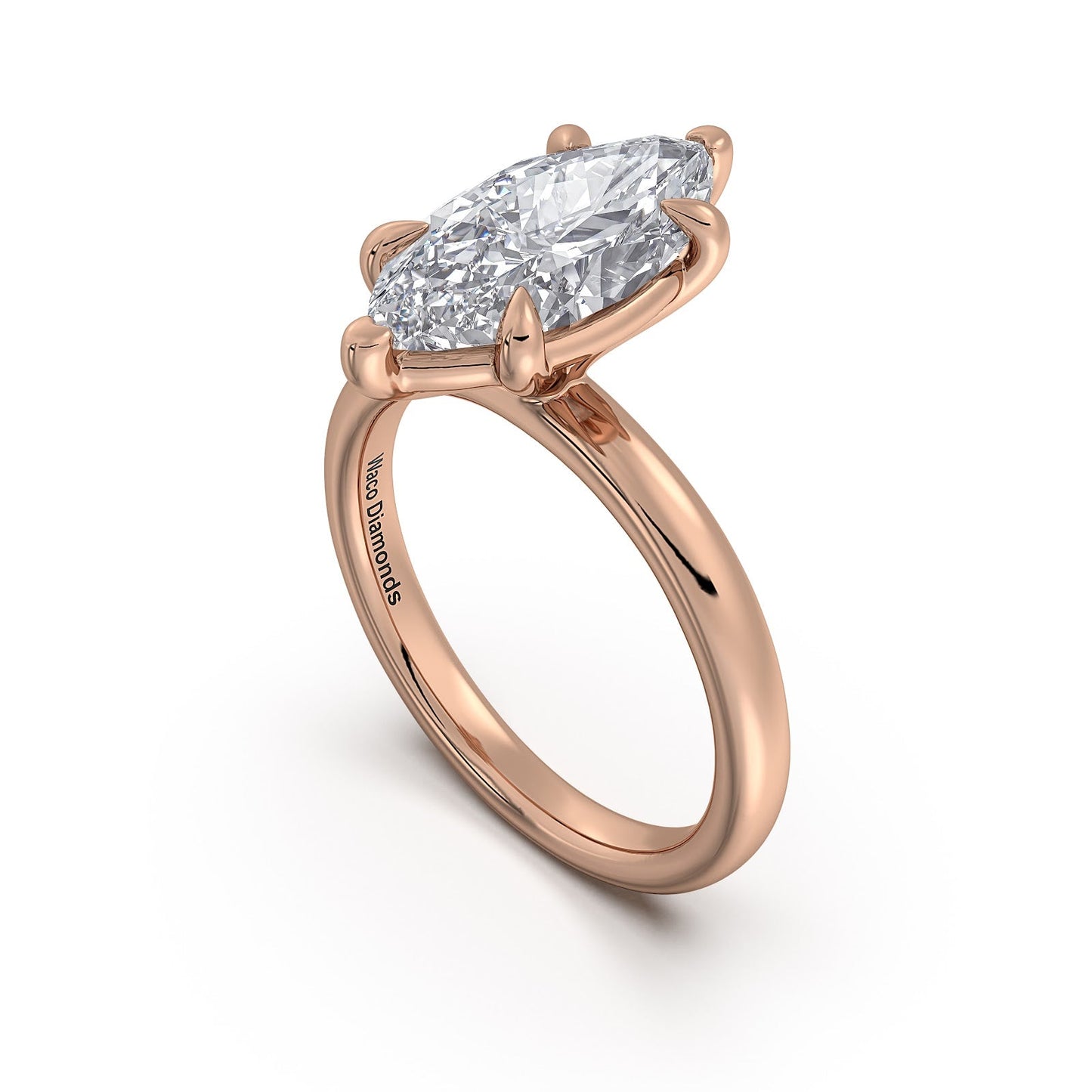 Rose Gold Marquise Diamond Engagement Ring with Solitaire Band Side Profile | Waco Diamonds Is Located In Waco, TX | Central Texas' #1 Engagement Ring Store With Lifetime Warranty