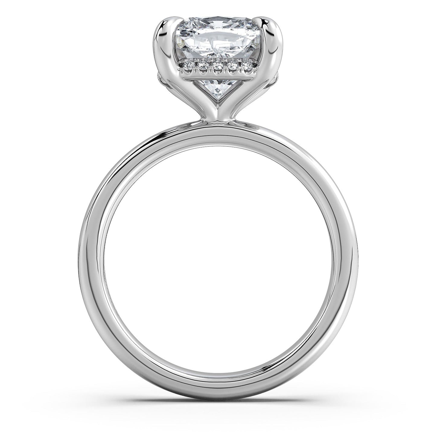 White Gold Cushion Diamond Engagement Ring with Solitaire Band Profile View | Waco Diamonds Is Located In Waco, TX | Central Texas' #1 Engagement Ring Store With Lifetime Warranty
