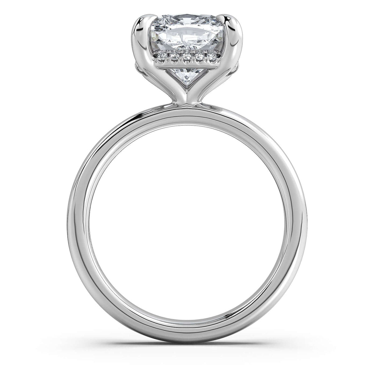 White Gold Cushion Diamond Engagement Ring with Solitaire Band Profile View | Waco Diamonds Is Located In Waco, TX | Central Texas' #1 Engagement Ring Store With Lifetime Warranty