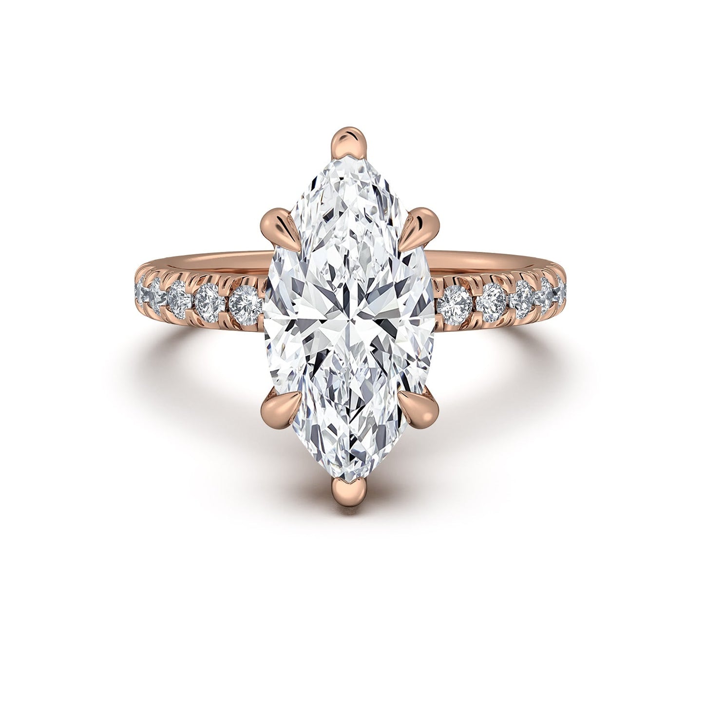 Rose Gold Marquise Diamond Engagement Ring with Pave Band | Waco Diamonds Is Located In Waco, TX | Central Texas' #1 Engagement Ring Store With Lifetime Warranty