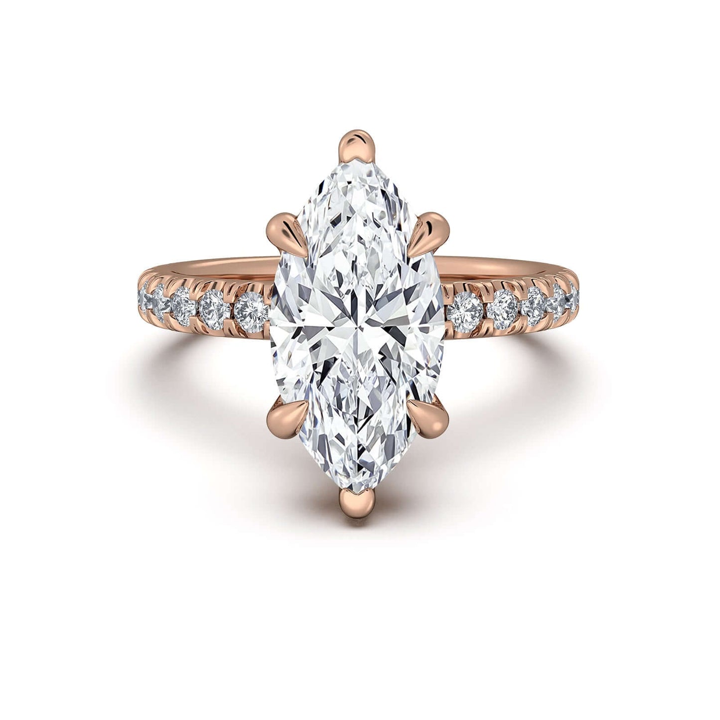 Rose Gold Marquise Diamond Engagement Ring with Pave Band | Waco Diamonds Is Located In Waco, TX | Central Texas' #1 Engagement Ring Store With Lifetime Warranty