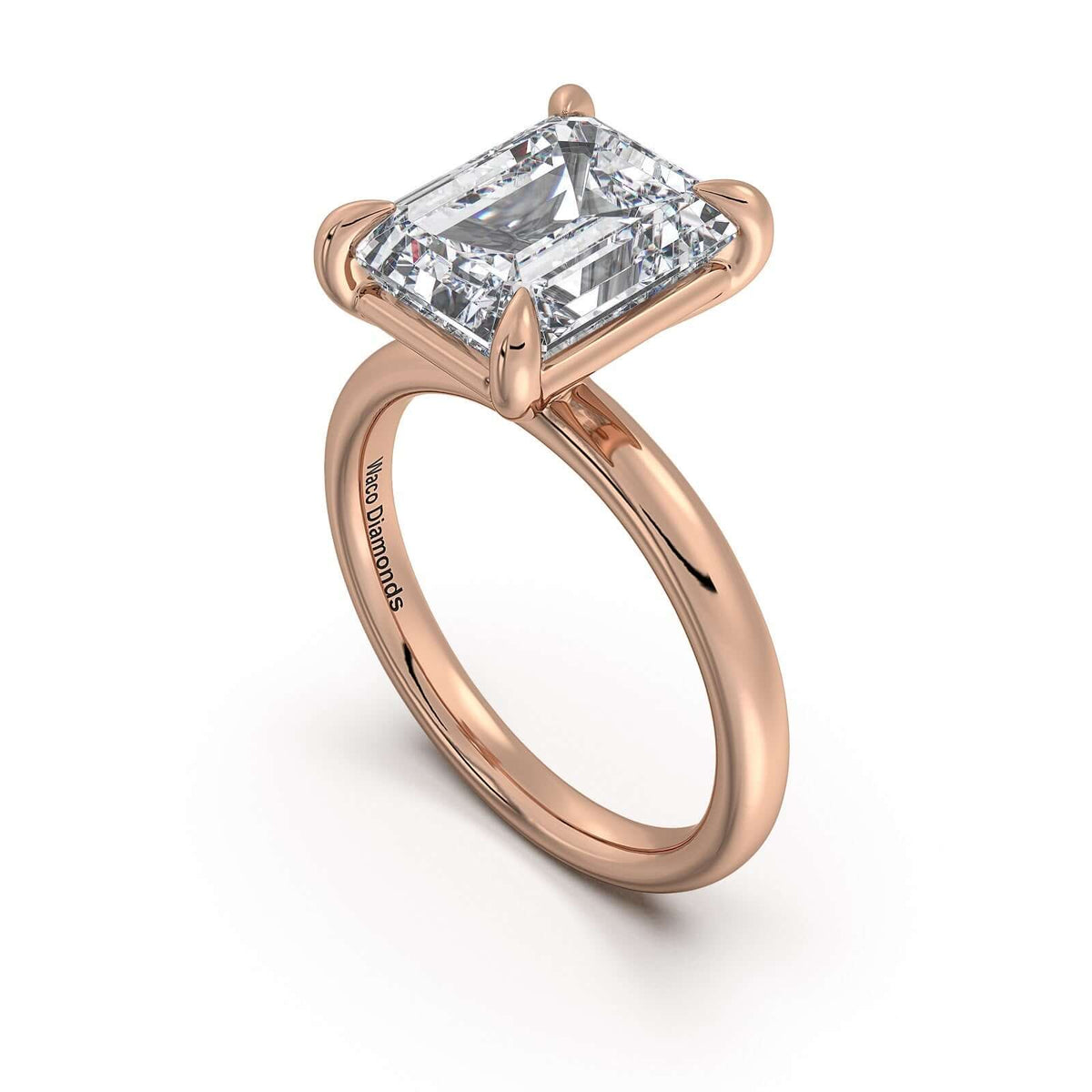 Rose Gold Emerald Diamond Engagement Ring with Solitaire Band Side Profile | Waco Diamonds Is Located In Waco, TX | Central Texas' #1 Engagement Ring Store With Lifetime Warranty