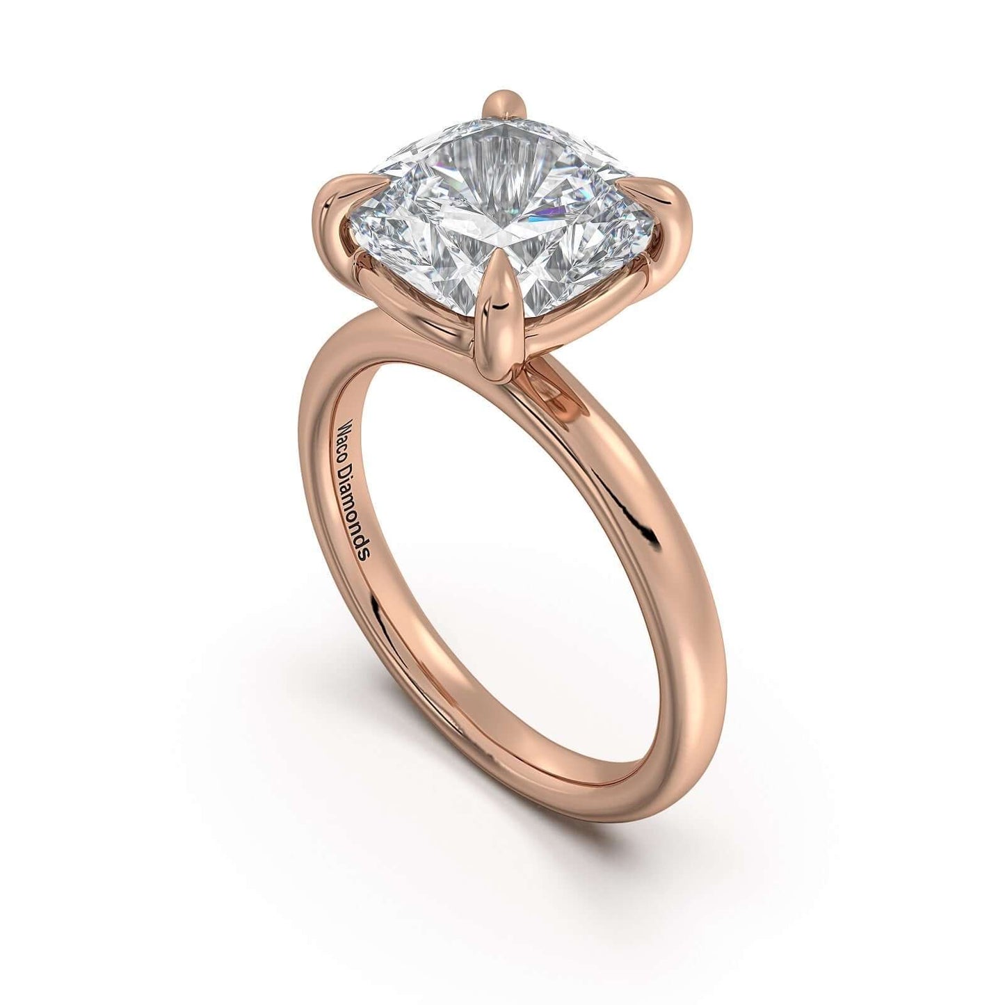 Rose Gold Cushion Diamond Engagement Ring with Solitaire Band | Waco Diamonds Is Located In Waco, TX | Central Texas' #1 Engagement Ring Store With Lifetime Warranty