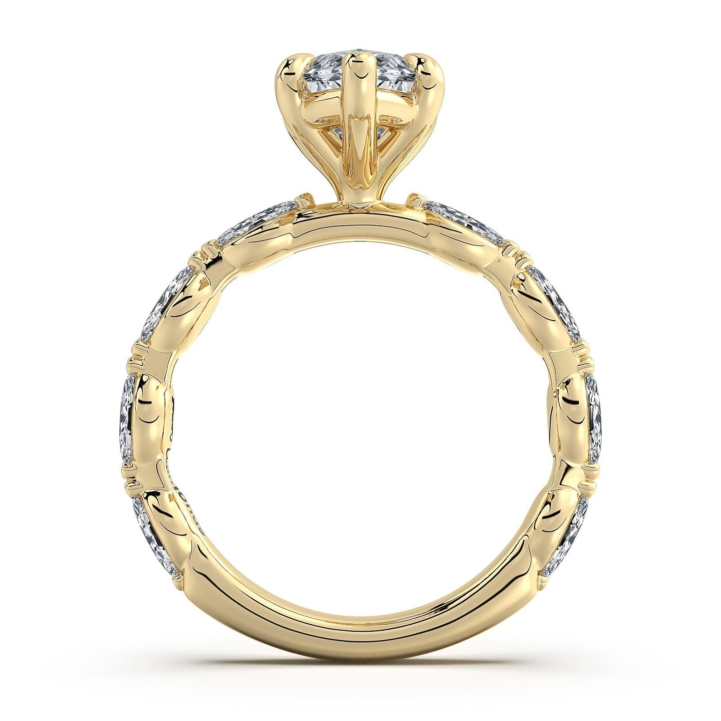Yellow Gold Marquise Diamond Engagement Ring with Marquise Side Stone Band | Waco Diamonds Is Located In Waco, TX | Central Texas' #1 Engagement Ring Store With Lifetime Warranty