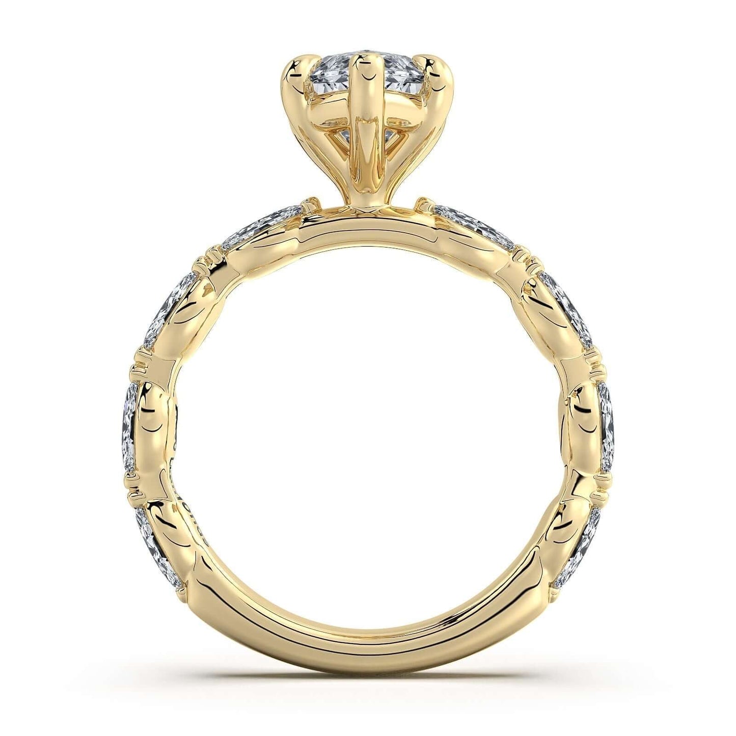 Yellow Gold Marquise Diamond Engagement Ring with Marquise Side Stone Band | Waco Diamonds Is Located In Waco, TX | Central Texas' #1 Engagement Ring Store With Lifetime Warranty