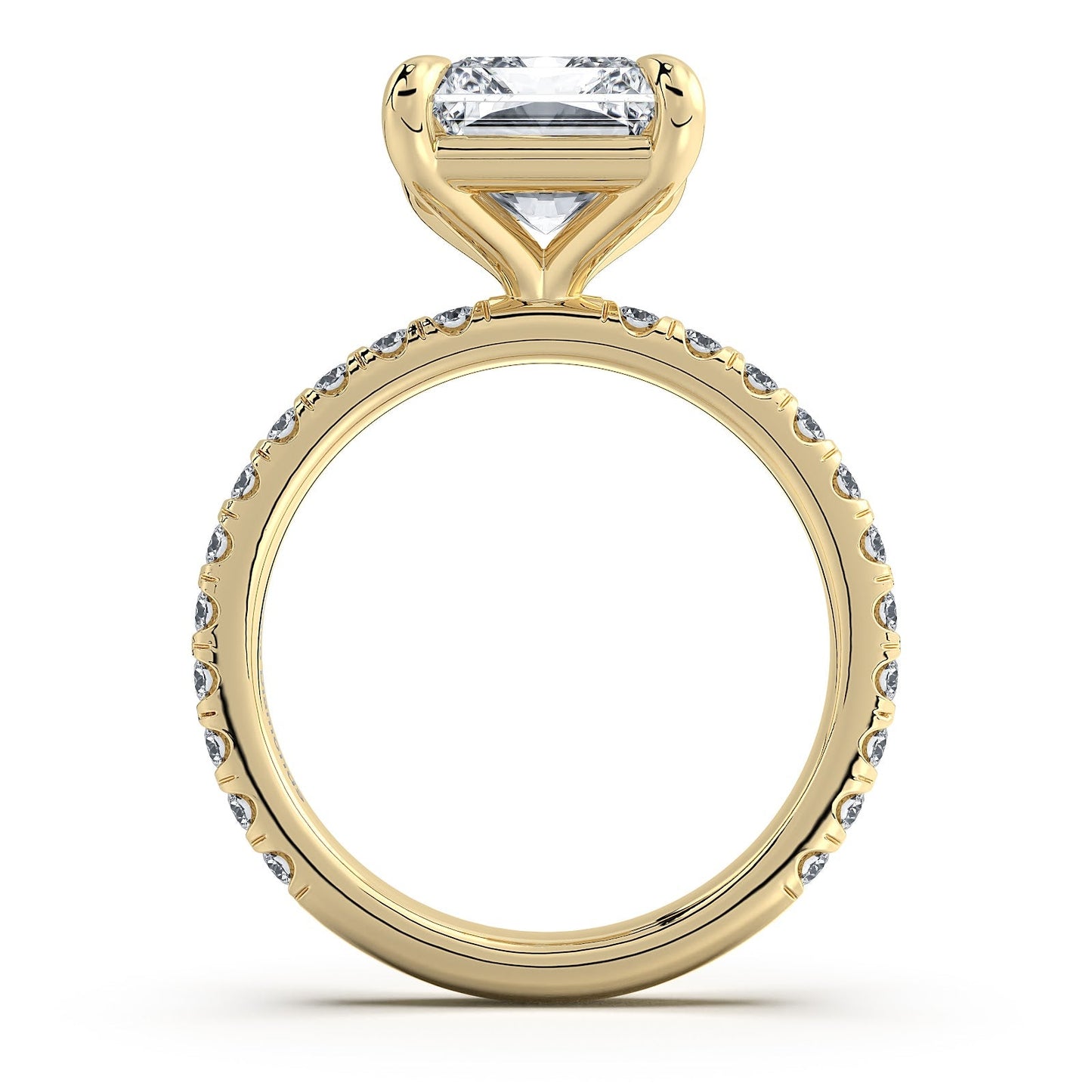 Yellow Gold Radiant Diamond Engagement Ring with Pave Band Profile View | Waco Diamonds Is Located In Waco, TX | Central Texas' #1 Engagement Ring Store With Lifetime Warranty