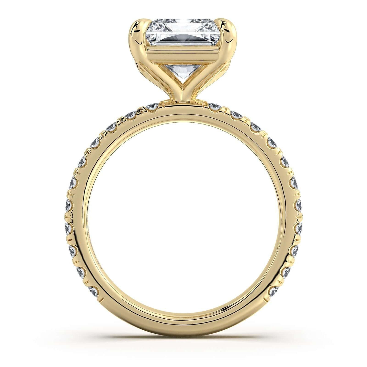 Yellow Gold Radiant Diamond Engagement Ring with Pave Band Profile View | Waco Diamonds Is Located In Waco, TX | Central Texas' #1 Engagement Ring Store With Lifetime Warranty