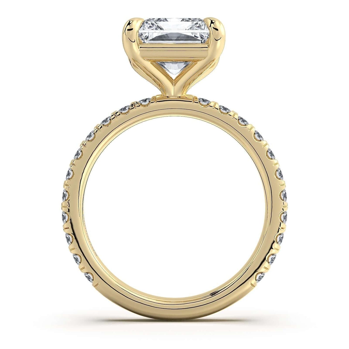 Yellow Gold Radiant Diamond Engagement Ring with Pave Band | Waco Diamonds Is Located In Waco, TX | Central Texas' #1 Engagement Ring Store With Lifetime Warranty