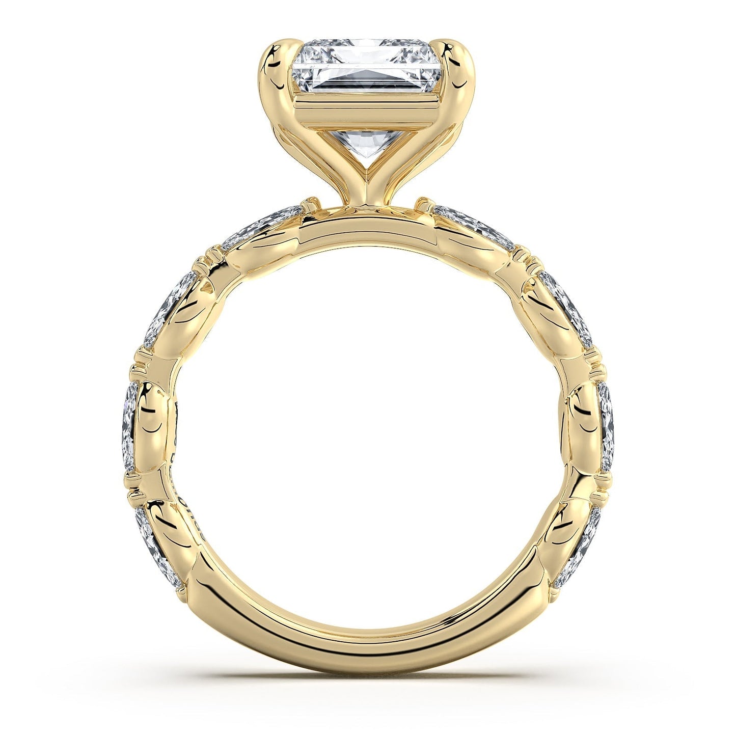 Yellow Gold Radiant Diamond Engagement Ring with Marquise Side Stone Band | Waco Diamonds Is Located In Waco, TX | Central Texas' #1 Engagement Ring Store With Lifetime Warranty