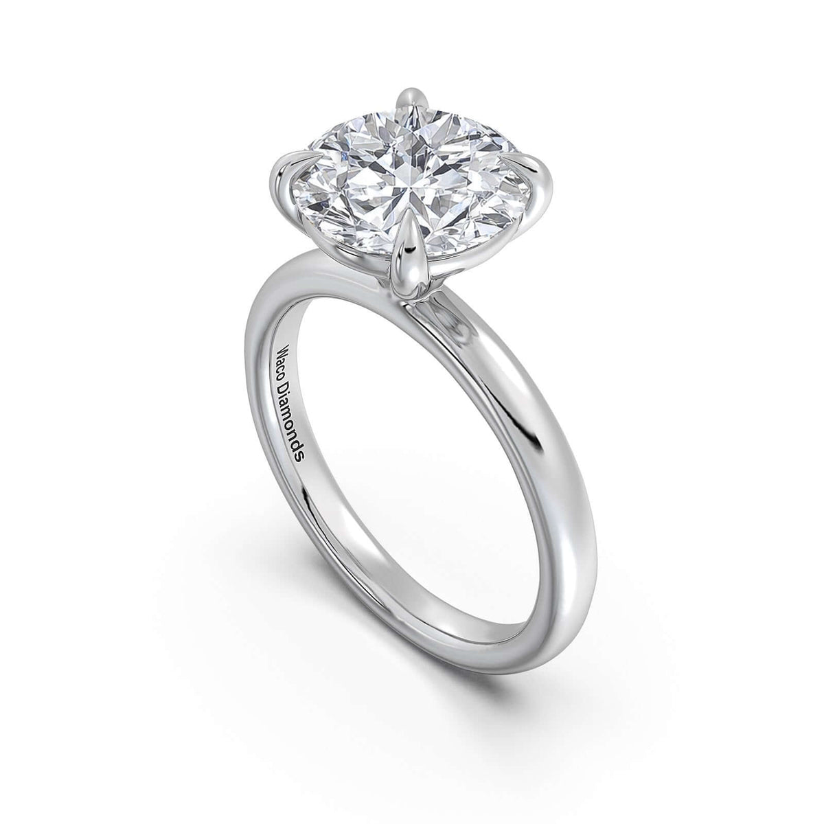 White Gold Round Diamond Engagement Ring with Solitaire Band Side Profile | Waco Diamonds Is Located In Waco, TX | Central Texas' #1 Engagement Ring Store With Lifetime Warranty