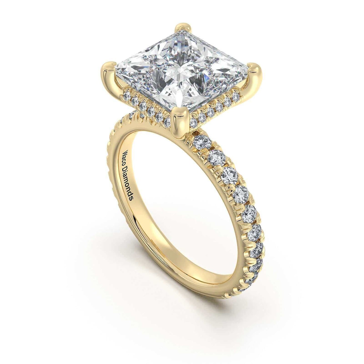 Yellow Gold Princess Diamond Engagement Ring with Pave Band | Waco Diamonds Is Located In Waco, TX | Central Texas' #1 Engagement Ring Store With Lifetime Warranty