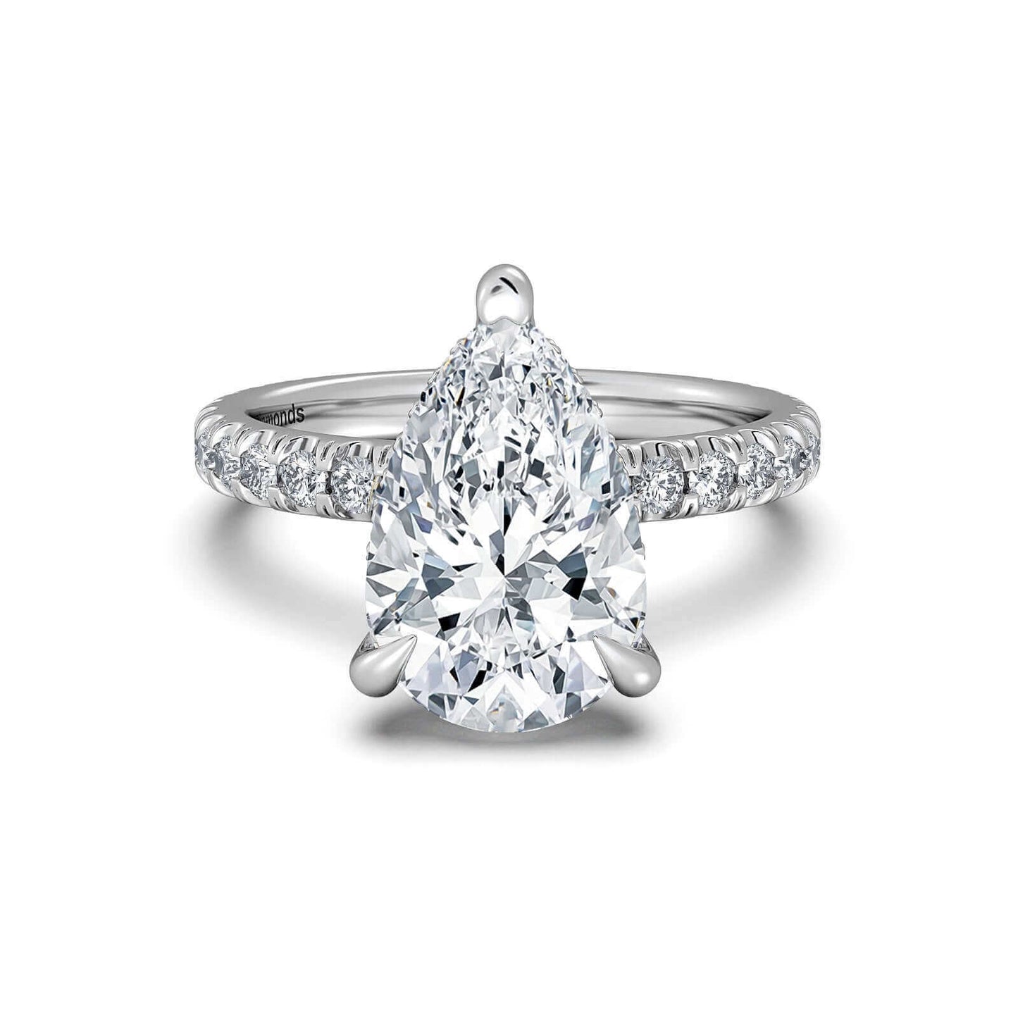 White Gold Pear Diamond Engagement Ring with Pave Band With Hidden Halo | Waco Diamonds Is Located In Waco, TX | Central Texas' #1 Engagement Ring Store With Lifetime Warranty