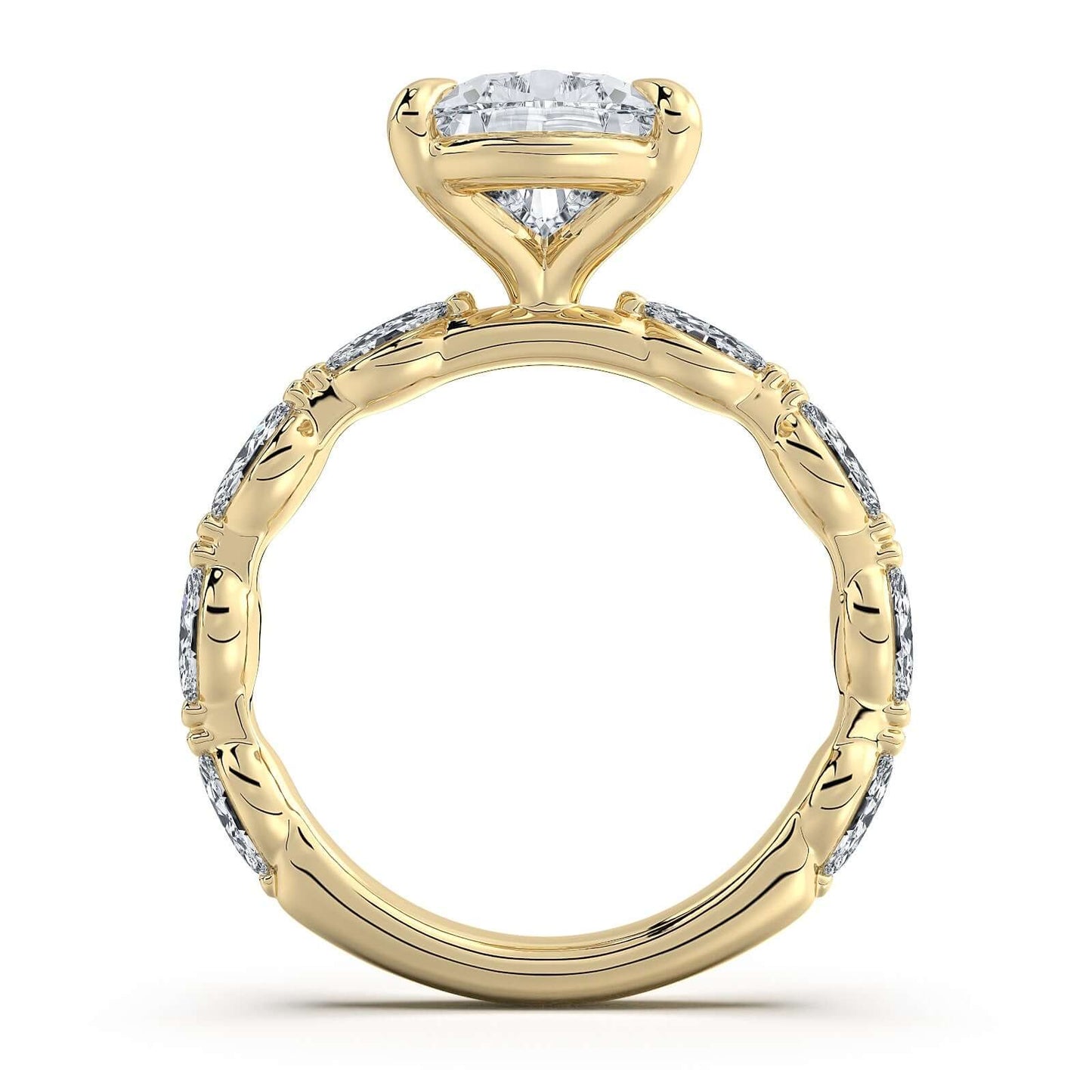 Yellow Gold Pear Diamond Engagement Ring with Marquise Side Stone Band | Waco Diamonds Is Located In Waco, TX | Central Texas' #1 Engagement Ring Store With Lifetime Warranty