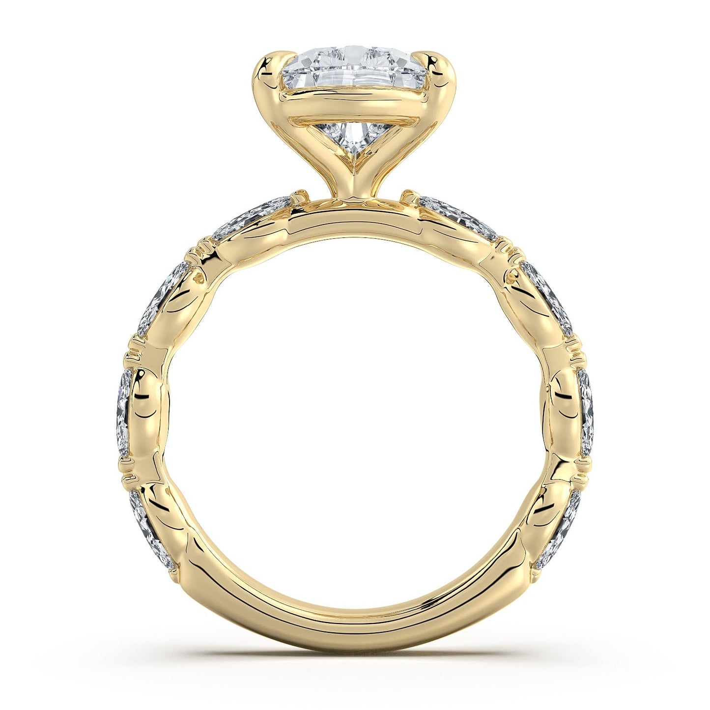 Yellow Gold Pear Diamond Engagement Ring with Marquise Side Stone Band Profile View | Waco Diamonds Is Located In Waco, TX | Central Texas' #1 Engagement Ring Store With Lifetime Warranty