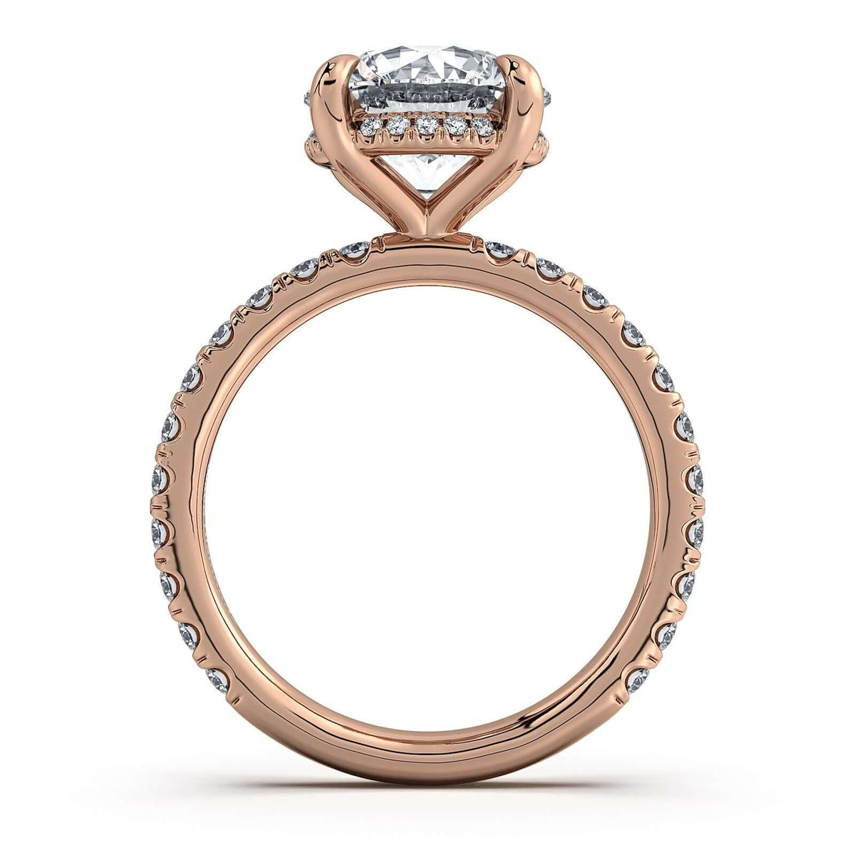 Rose Gold Round Diamond Engagement Ring with Pave Band Profile View | Waco Diamonds Is Located In Waco, TX | Central Texas' #1 Engagement Ring Store With Lifetime Warranty