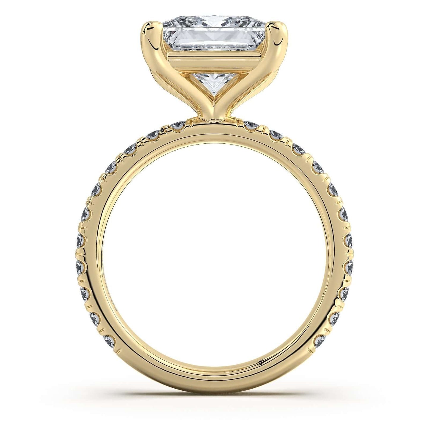 Yellow Gold Princess Diamond Engagement Ring with Pave Band | Waco Diamonds Is Located In Waco, TX | Central Texas' #1 Engagement Ring Store With Lifetime Warranty