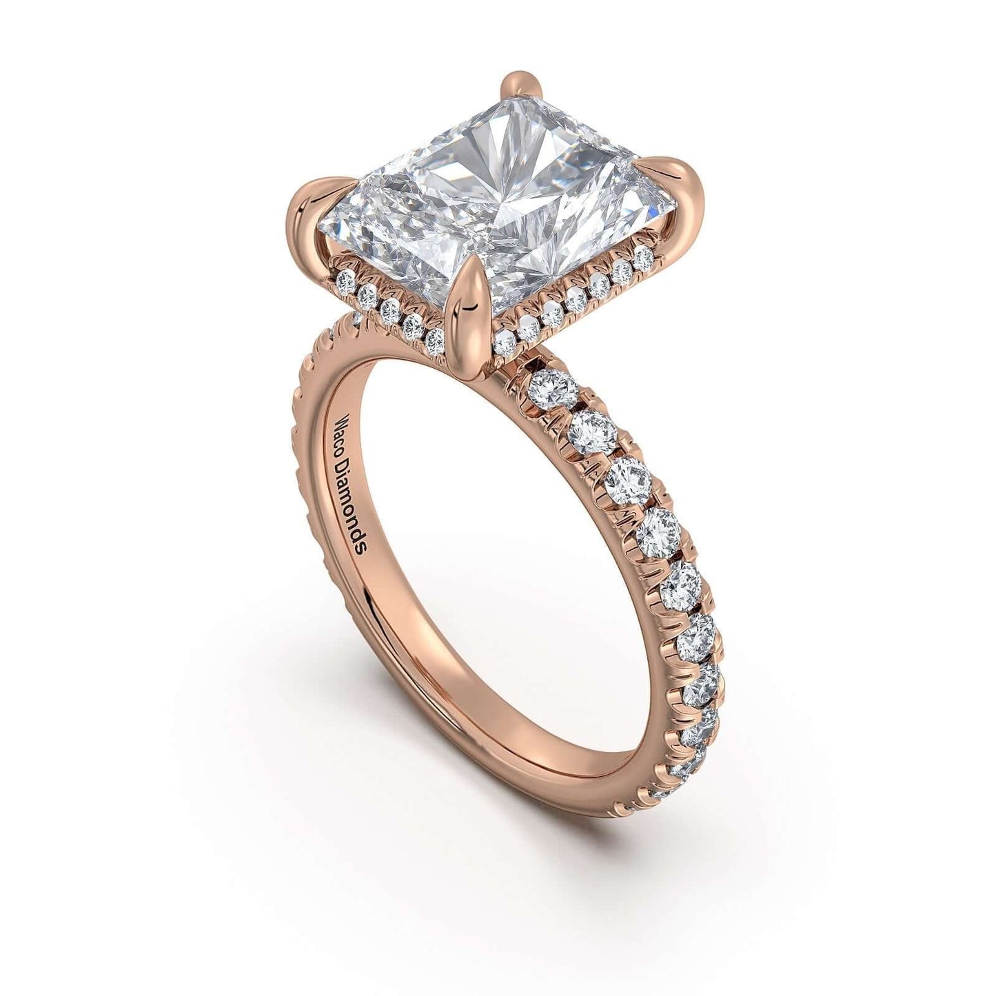 Rose Gold Radiant Diamond Engagement Ring with Pave Band | Waco Diamonds Is Located In Waco, TX | Central Texas' #1 Engagement Ring Store With Lifetime Warranty
