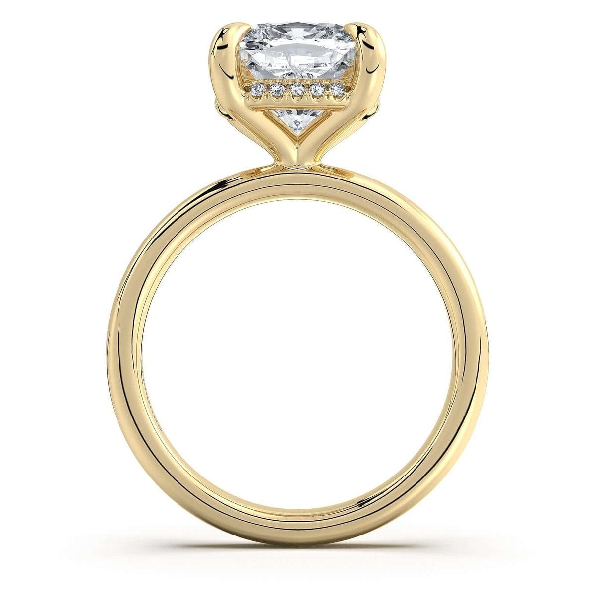 Yellow Gold Cushion Diamond Engagement Ring with Solitaire Band Profile View | Waco Diamonds Is Located In Waco, TX | Central Texas' #1 Engagement Ring Store With Lifetime Warranty