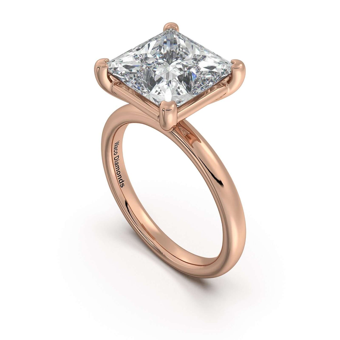 Rose Gold Princess Diamond Engagement Ring with Solitaire Band | Waco Diamonds Is Located In Waco, TX | Central Texas' #1 Engagement Ring Store With Lifetime Warranty