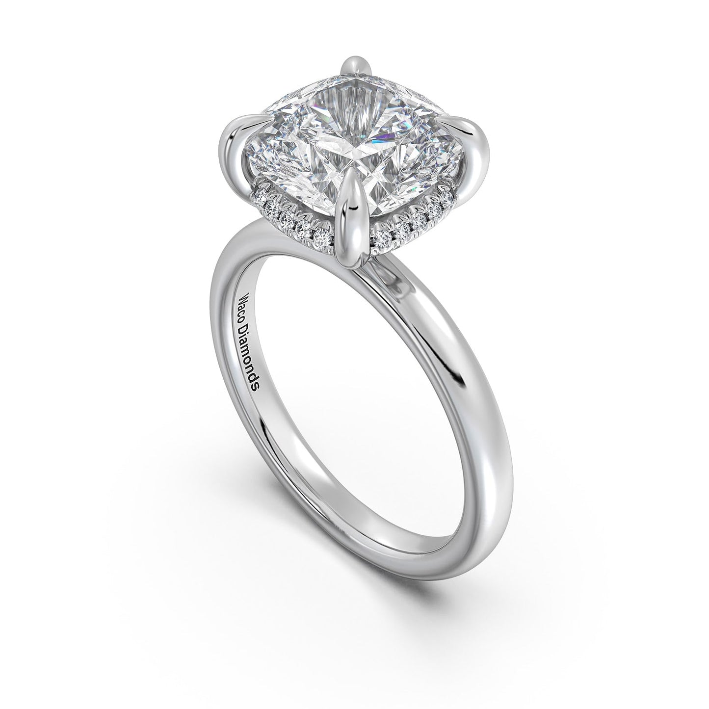 White Gold Cushion Diamond Engagement Ring with Solitaire Band | Waco Diamonds Is Located In Waco, TX | Central Texas' #1 Engagement Ring Store With Lifetime Warranty