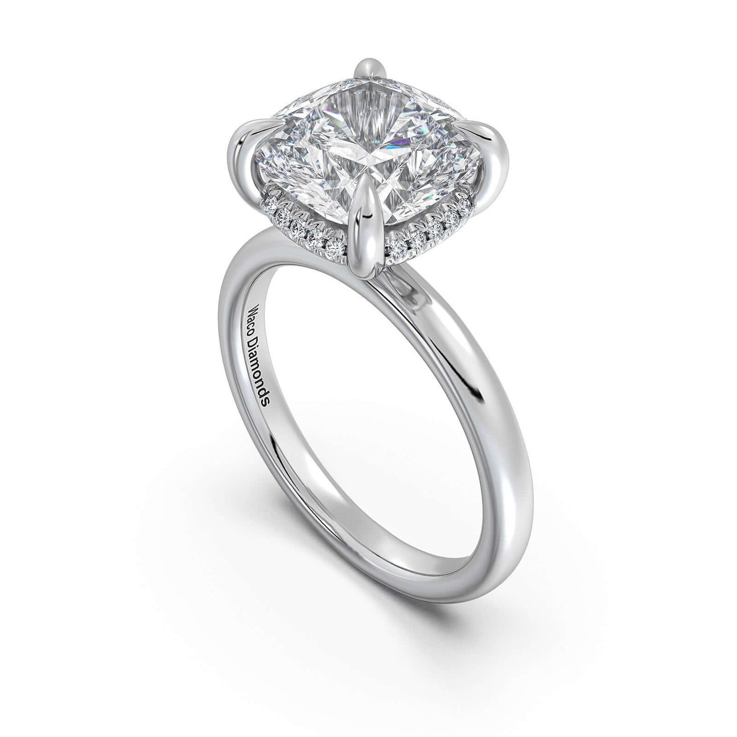 White Gold Cushion Diamond Engagement Ring with Solitaire Band | Waco Diamonds Is Located In Waco, TX | Central Texas' #1 Engagement Ring Store With Lifetime Warranty