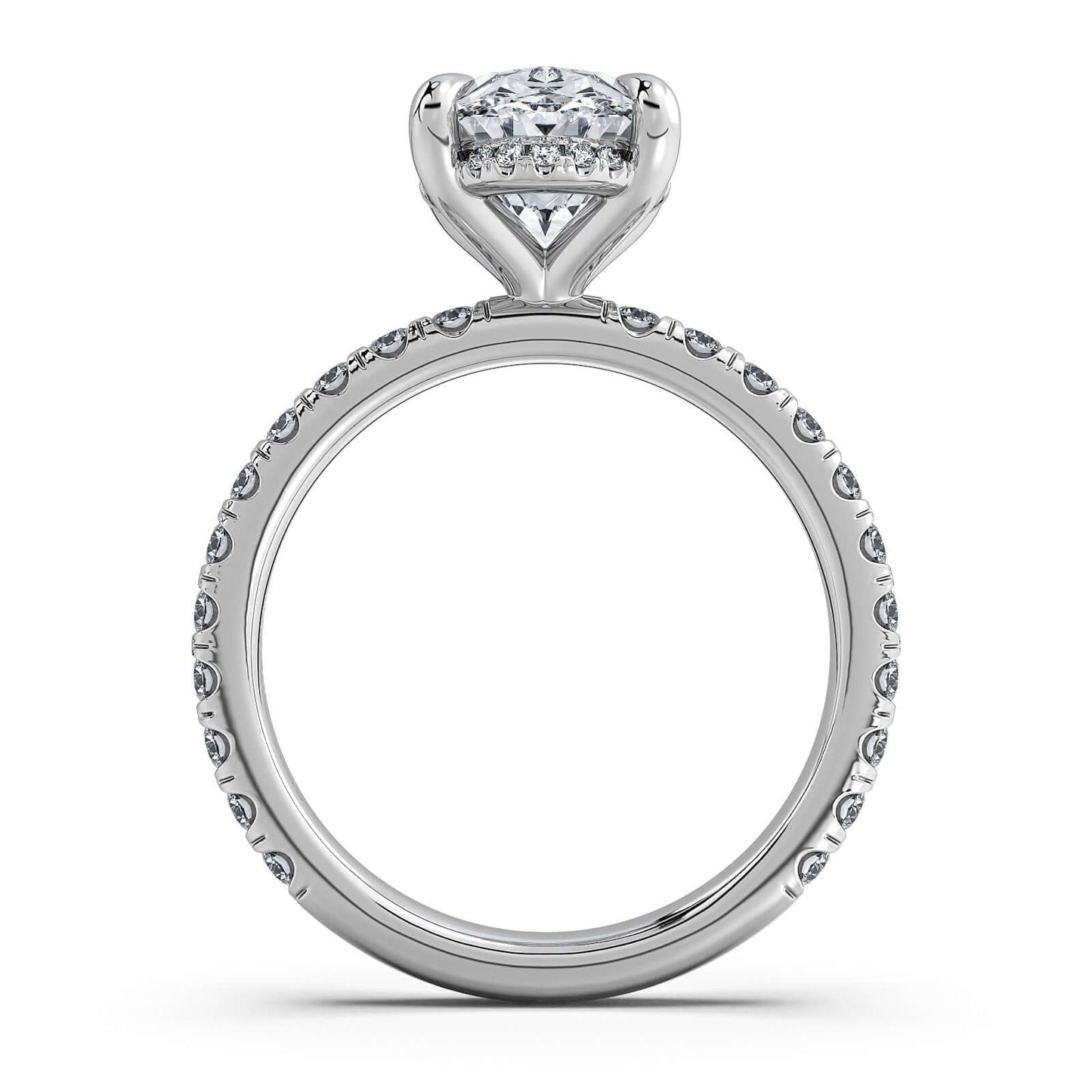 White Gold Oval Diamond Engagement Ring with Pave Band | Waco Diamonds Is Located In Waco, TX | Central Texas' #1 Engagement Ring Store With Lifetime Warranty