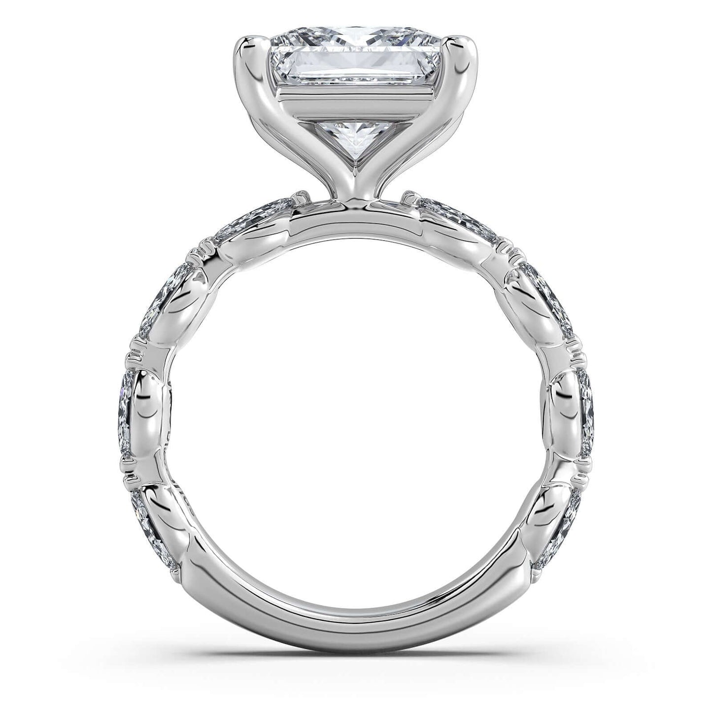 White Gold Princess Diamond Engagement Ring with Marquise Side Stone Band | Waco Diamonds Is Located In Waco, TX | Central Texas' #1 Engagement Ring Store With Lifetime Warranty